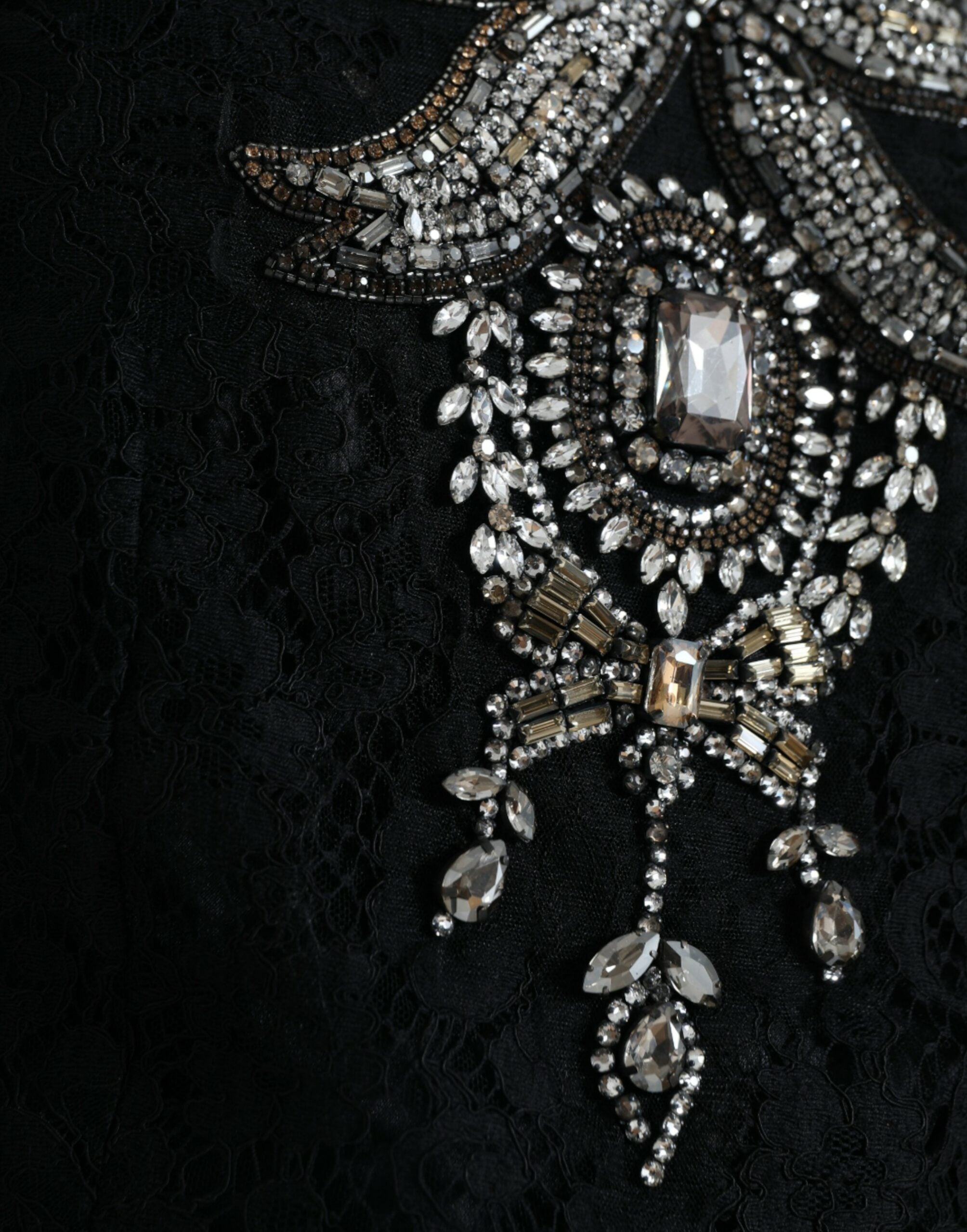 Black Lace Crystal Embellished Sheath Dress - ventzia