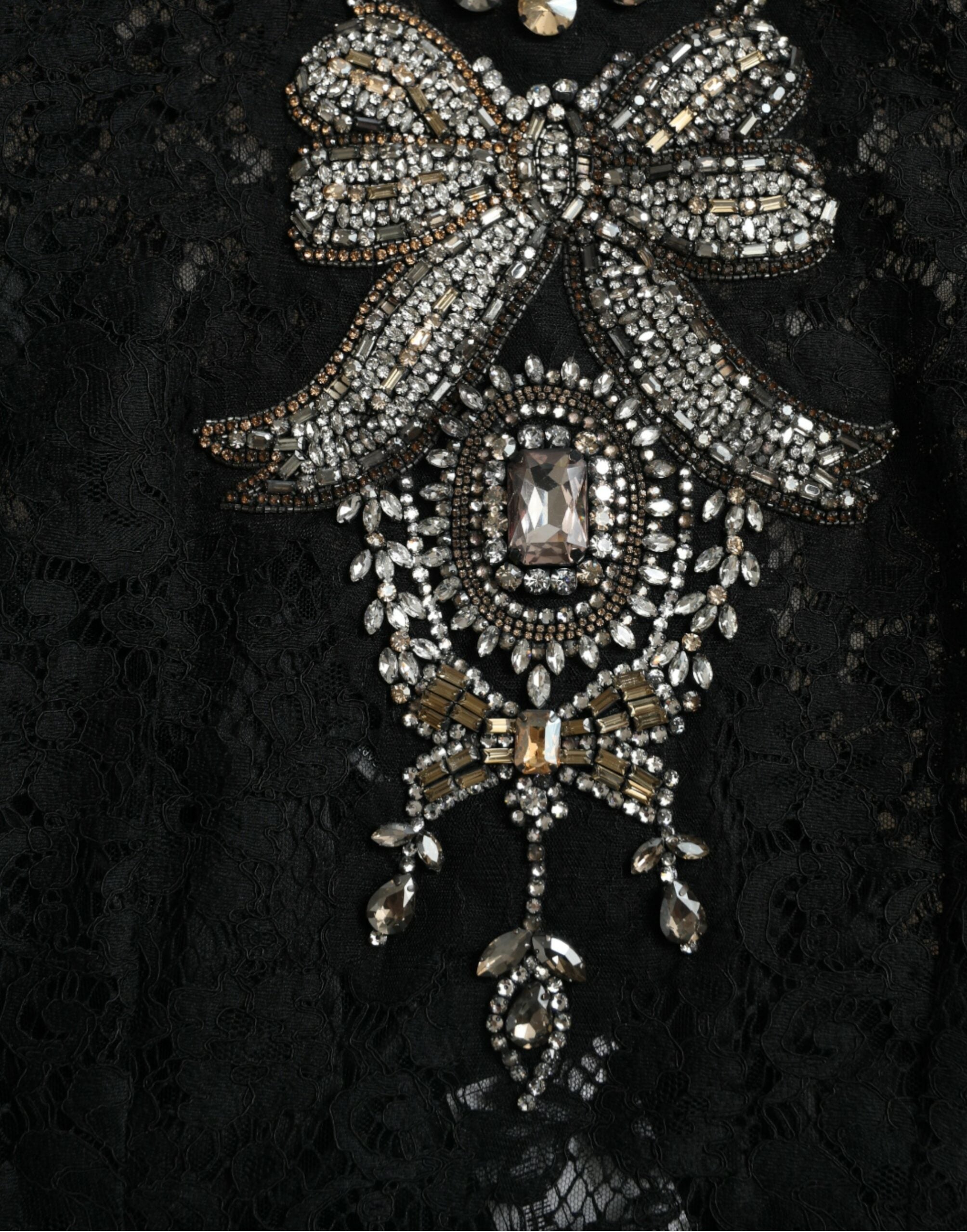 Black Lace Crystal Embellished Sheath Dress - ventzia