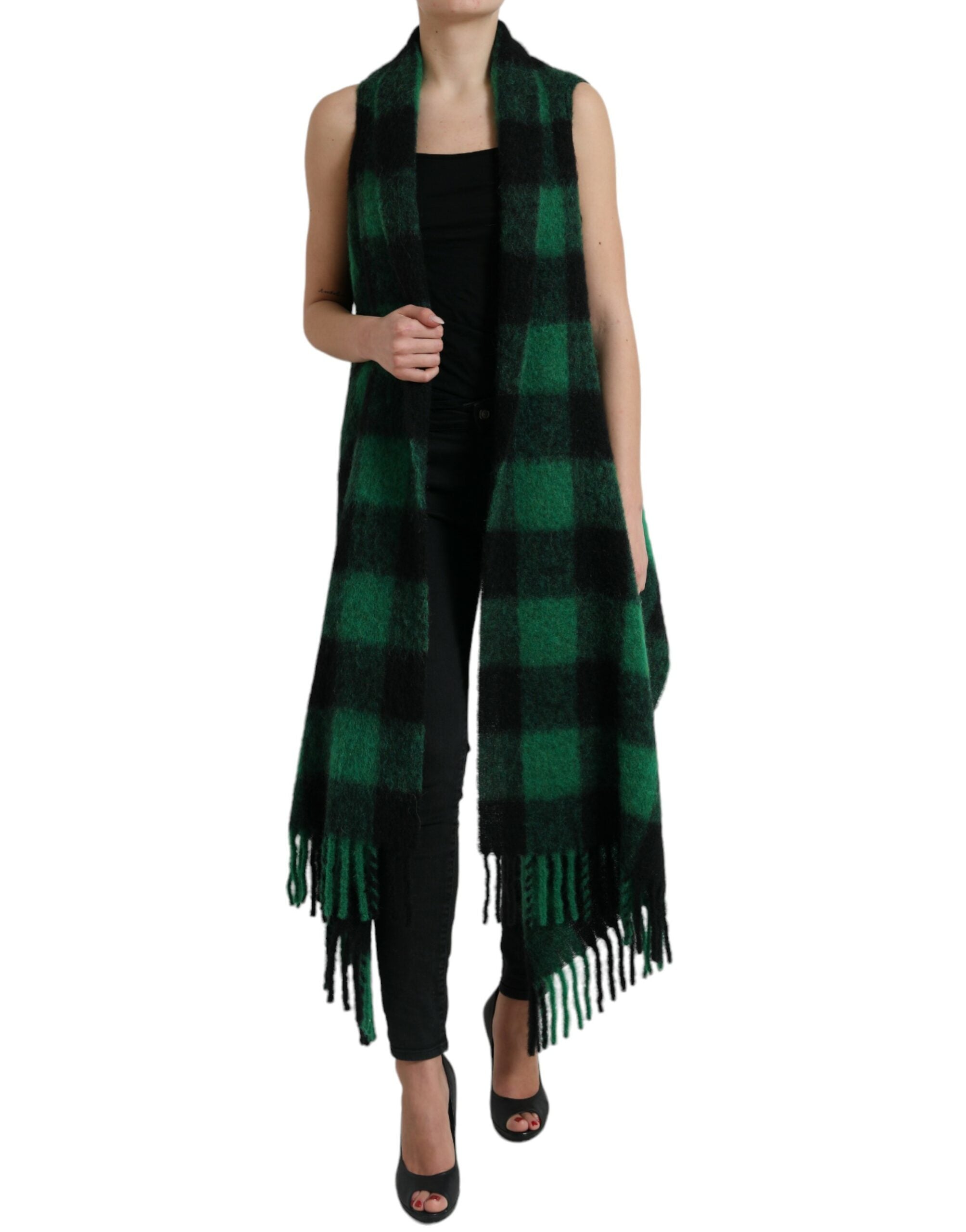 Black Green Buffalo Check Poncho Coat Jacket - ventzia
