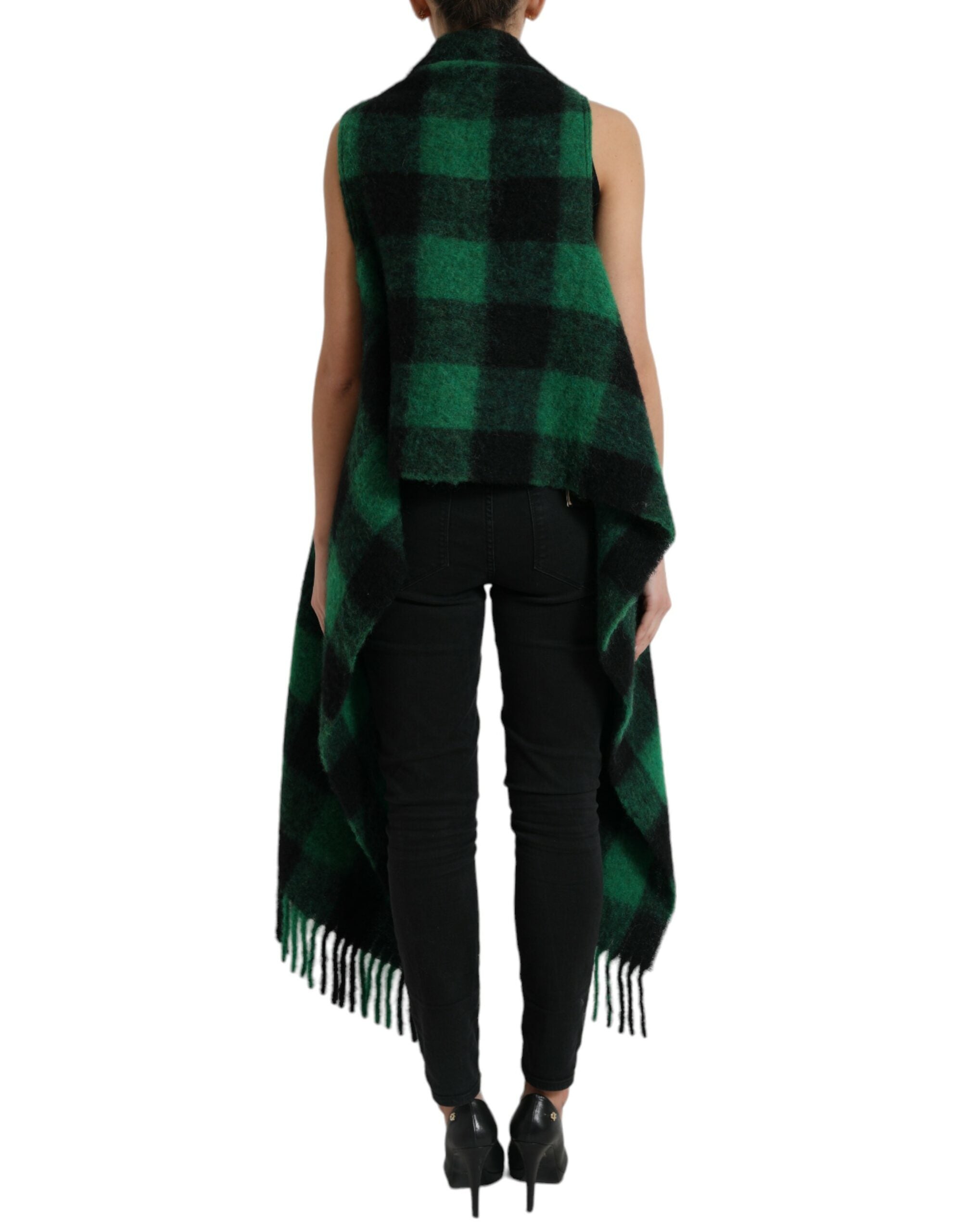 Black Green Buffalo Check Poncho Coat Jacket - ventzia