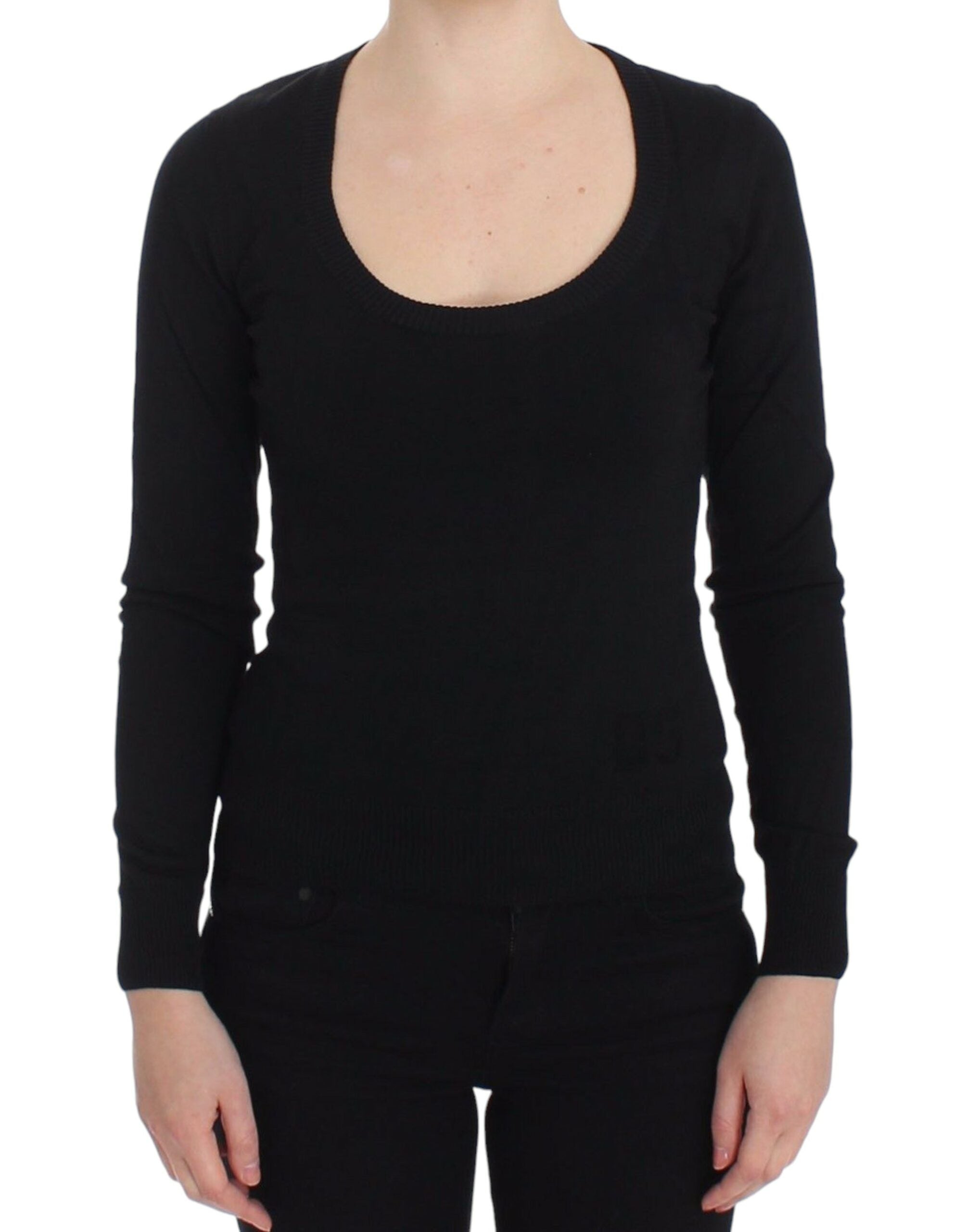Elegant Black Deep Crewneck Sweater - ventzia