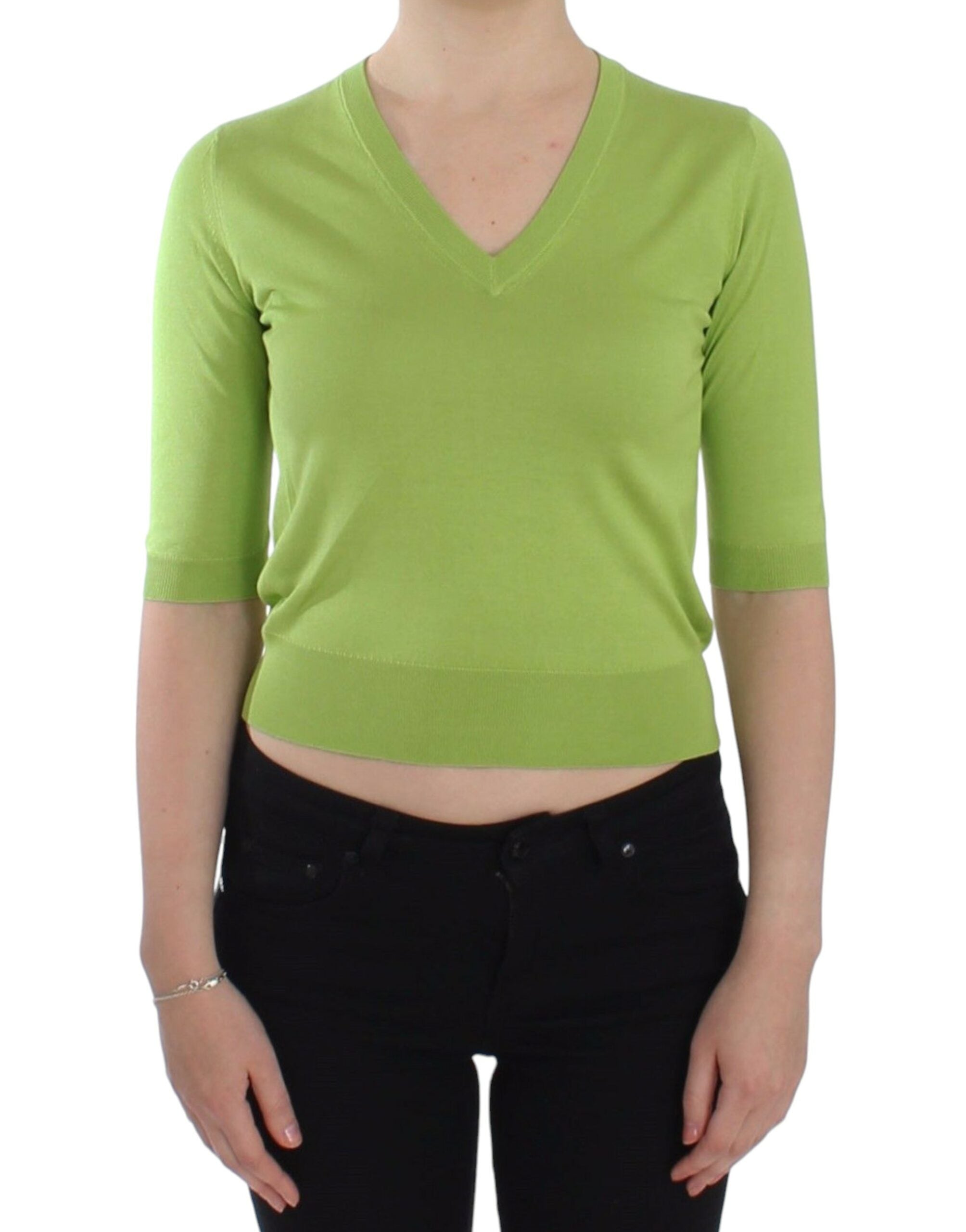 Emerald Green Wool V-Neck Pullover - ventzia