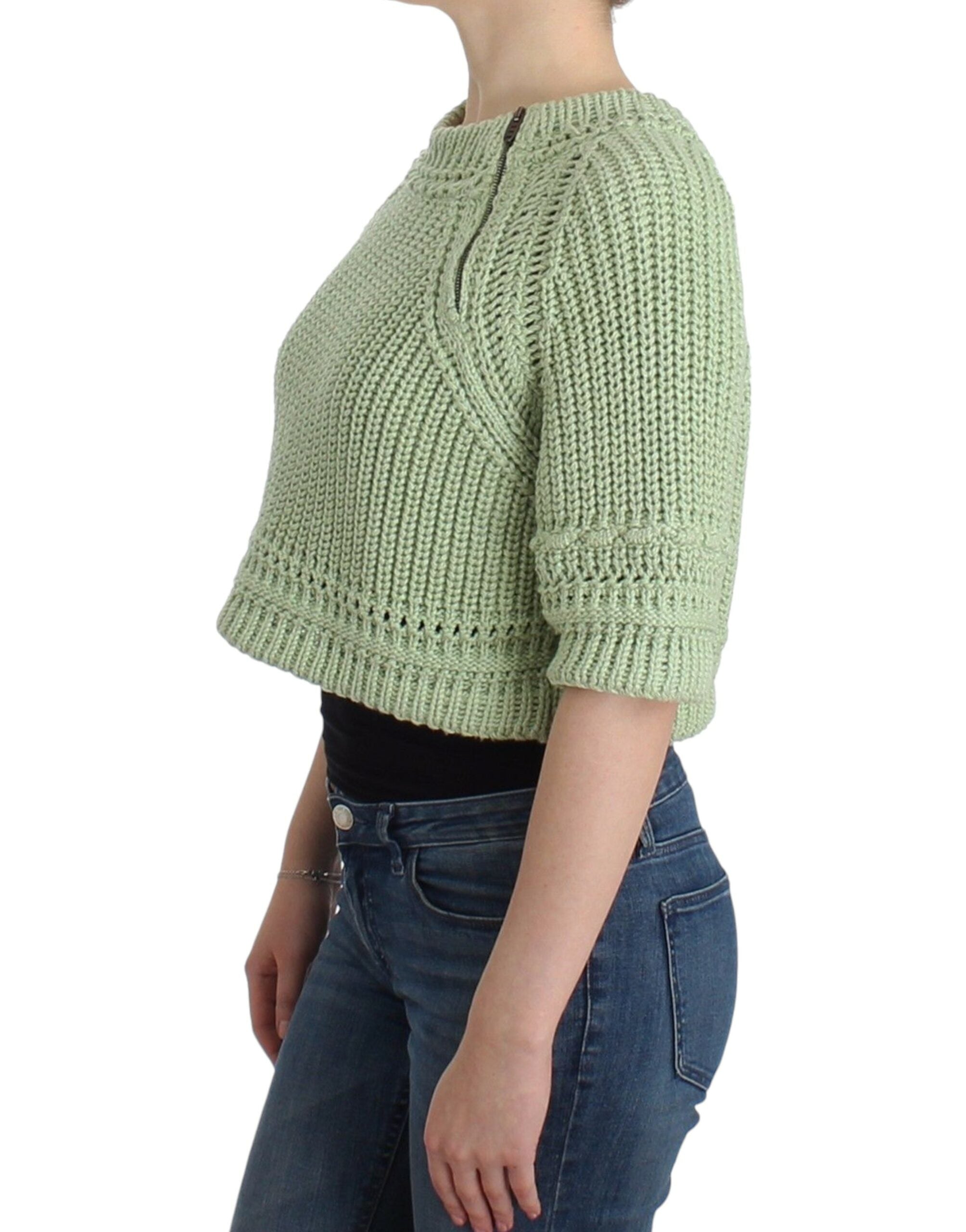 Chic Green Cropped Cotton Sweater - ventzia