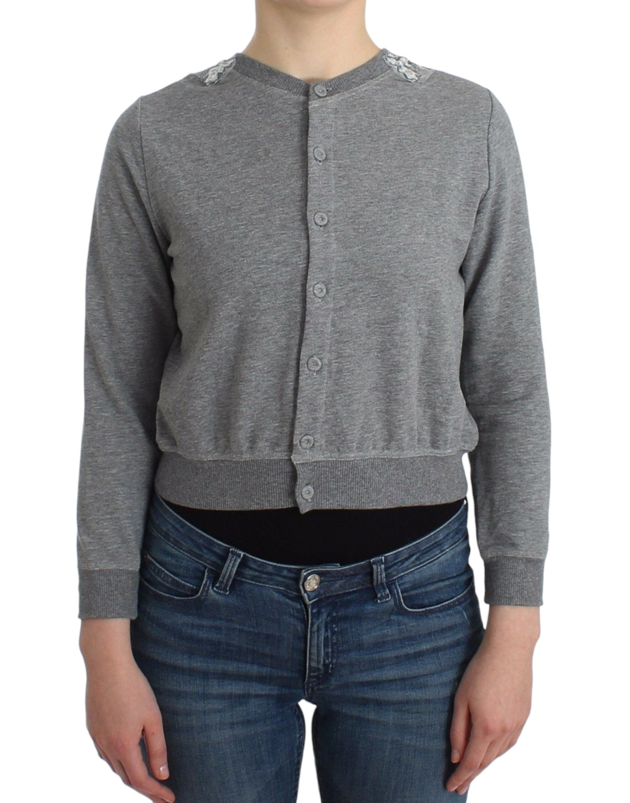 Chic Gray Cotton Blend Short Cardigan - ventzia