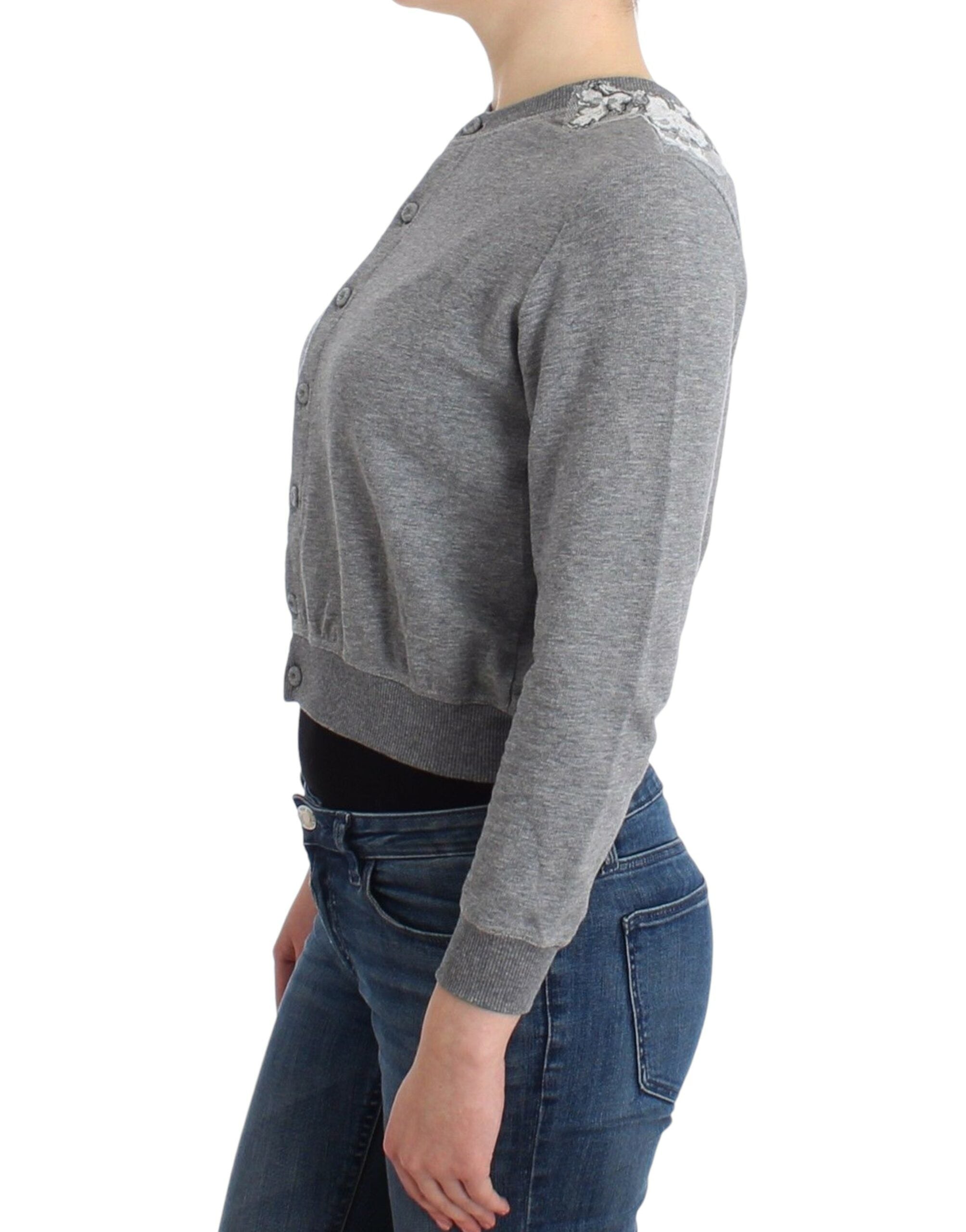 Chic Gray Cotton Blend Short Cardigan - ventzia