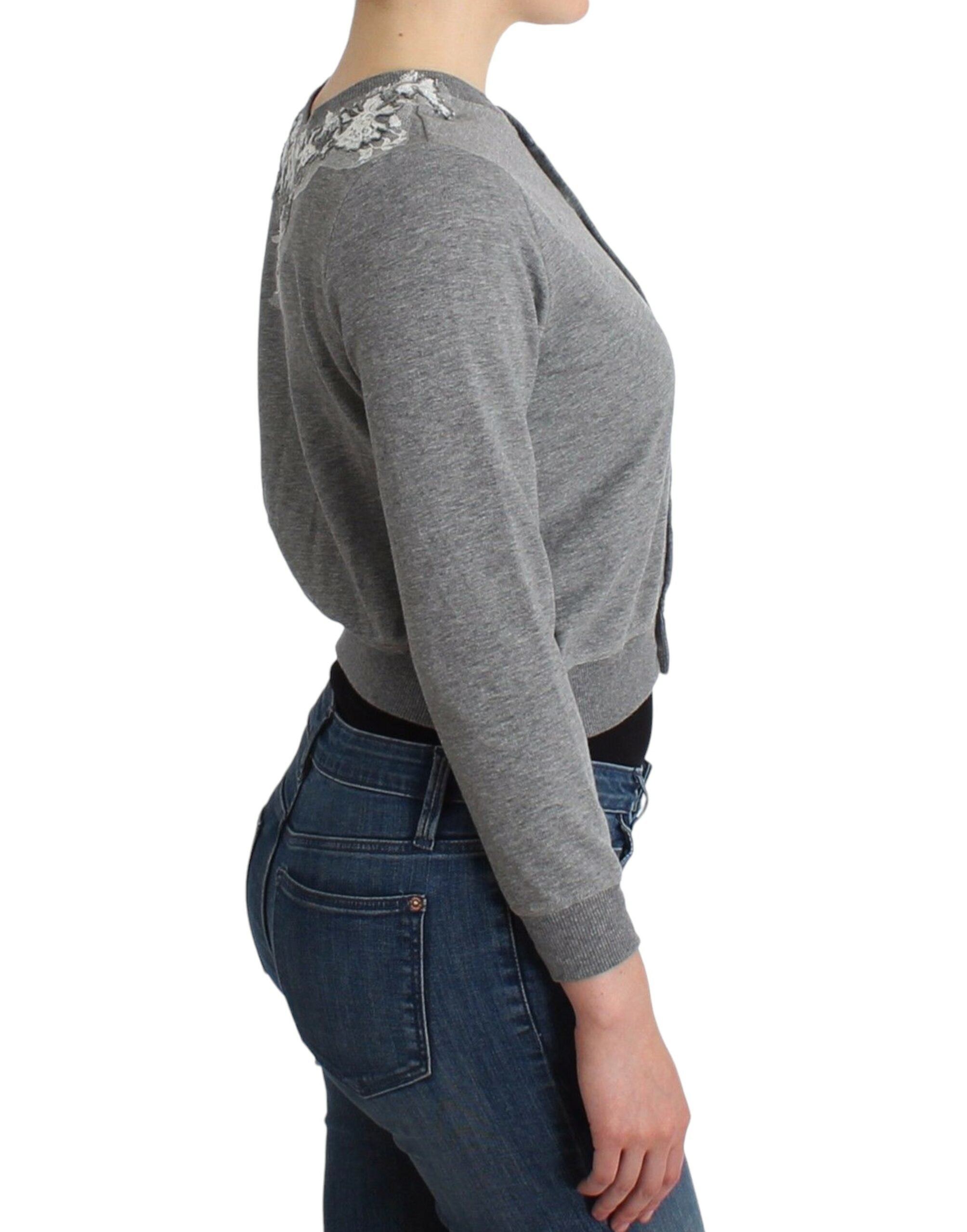 Chic Gray Cotton Blend Short Cardigan - ventzia