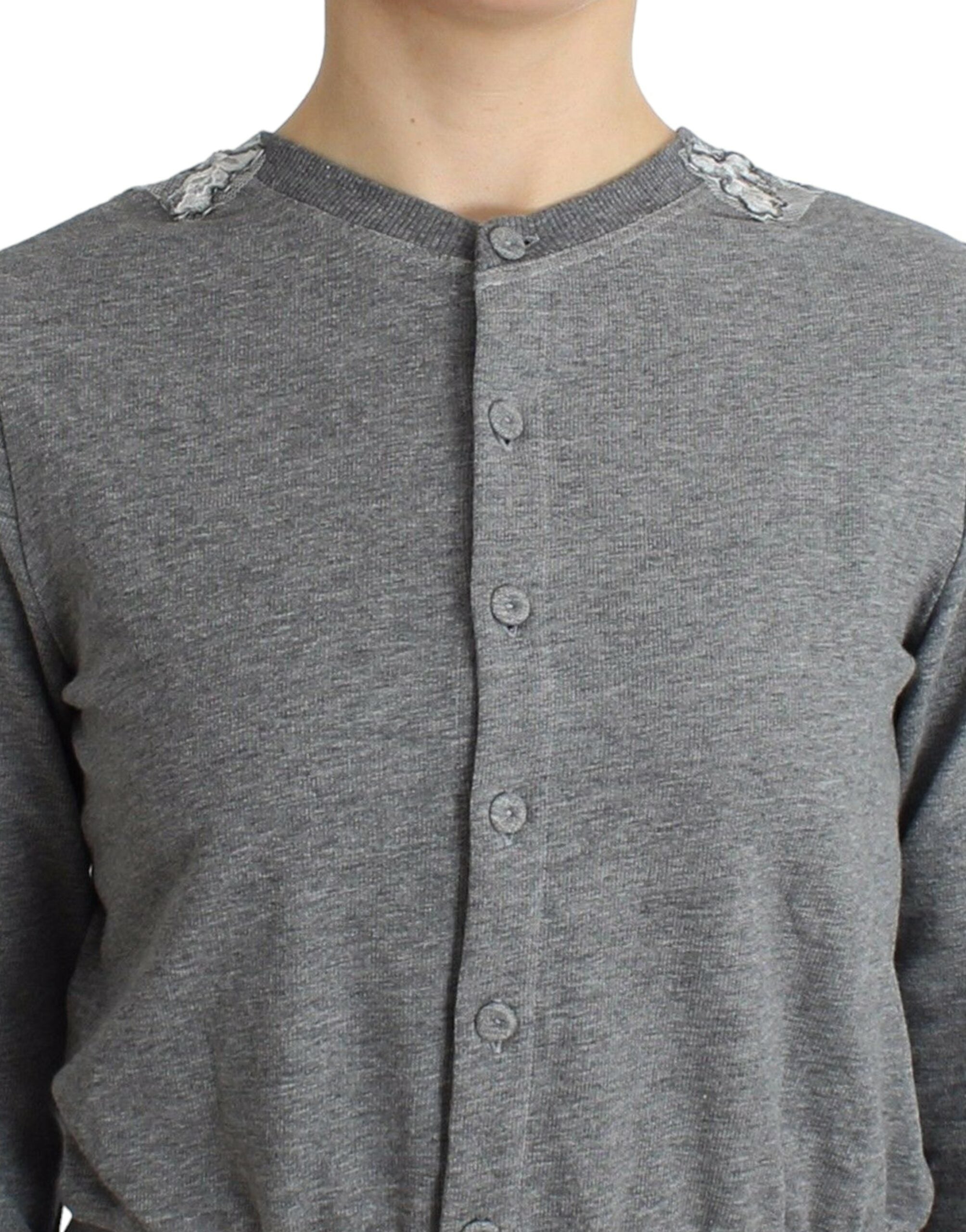Chic Gray Cotton Blend Short Cardigan - ventzia