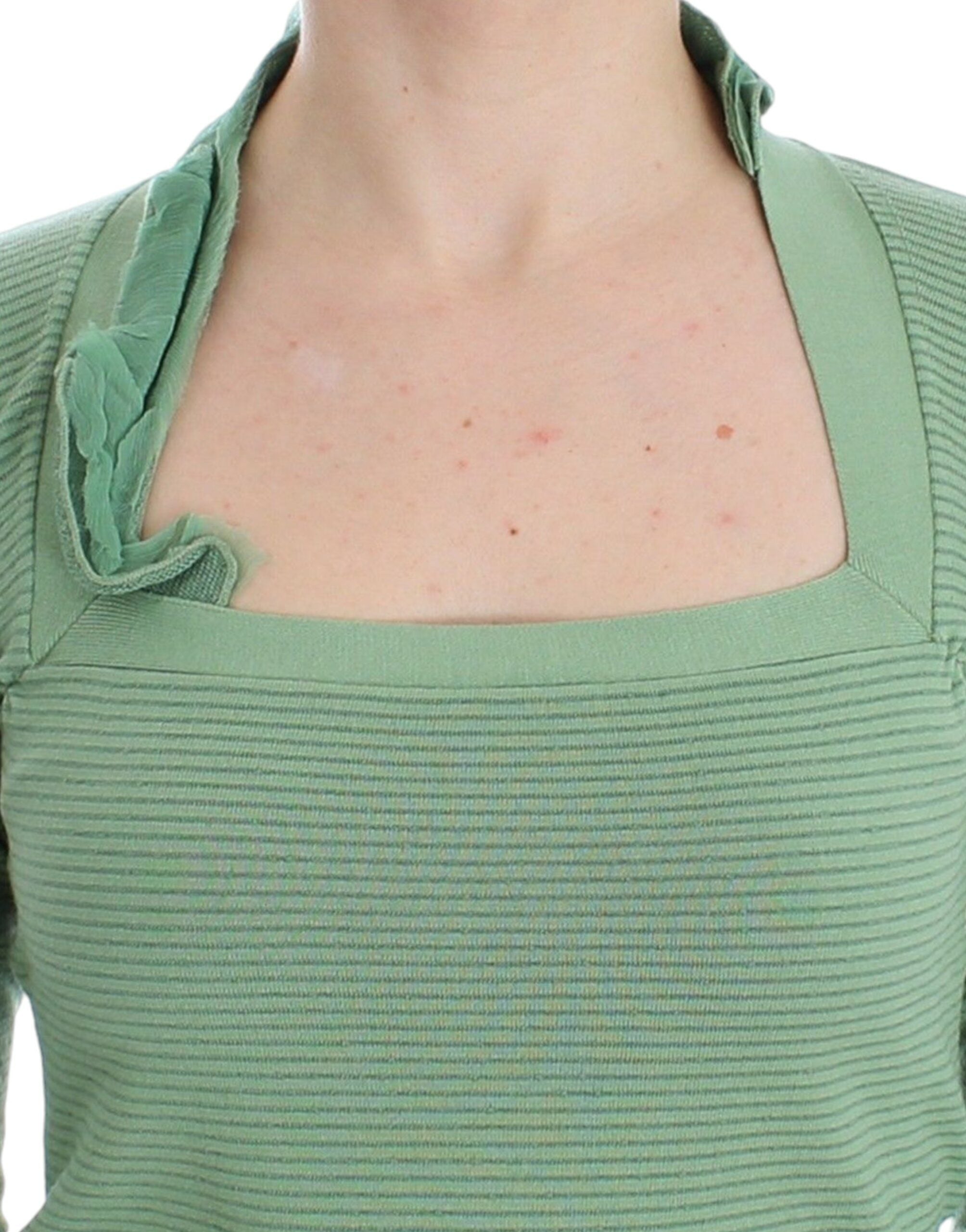 Elegant Green Striped Wool Blend Sweater - ventzia