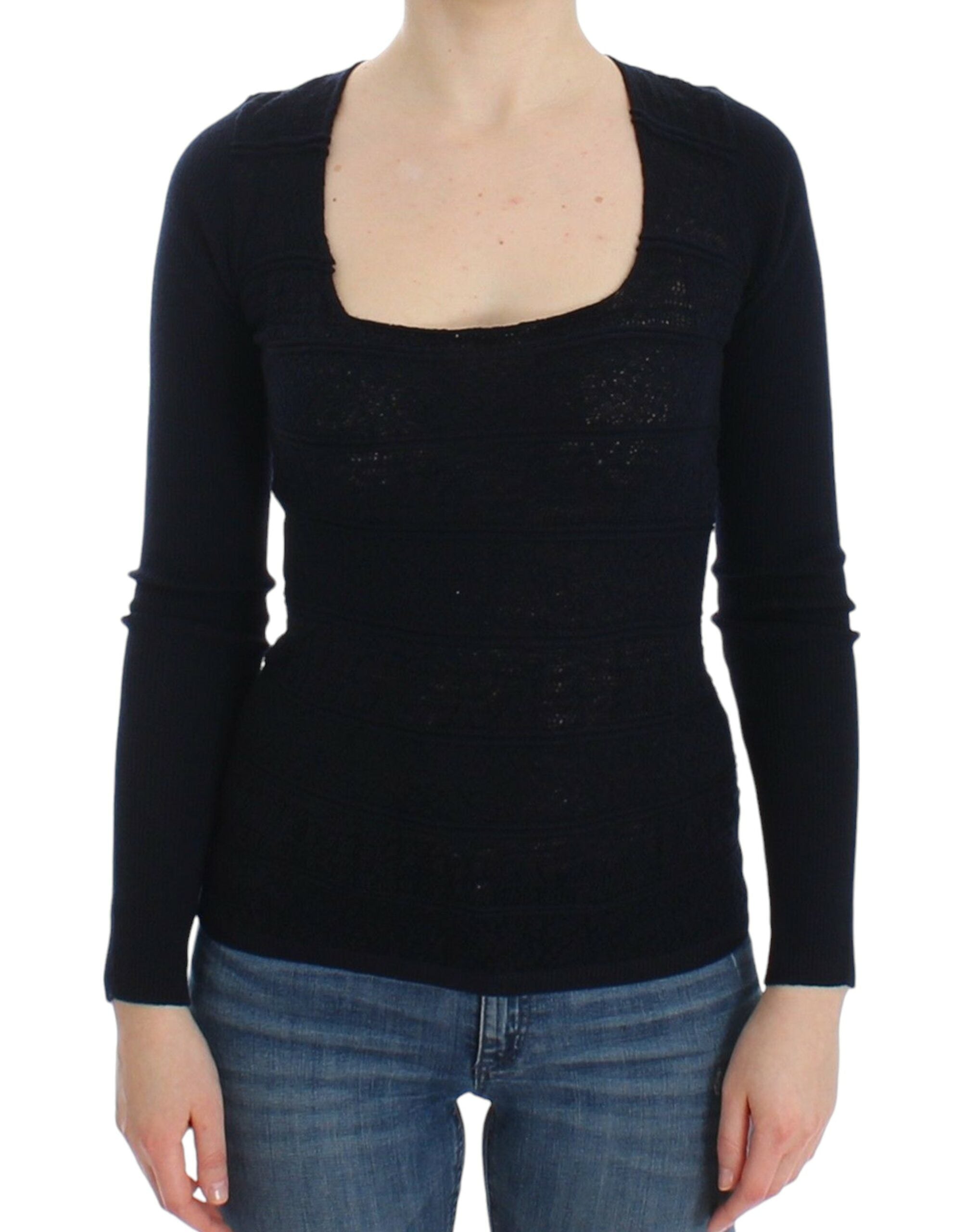 Chic Blue Wool Blend Sweater - ventzia