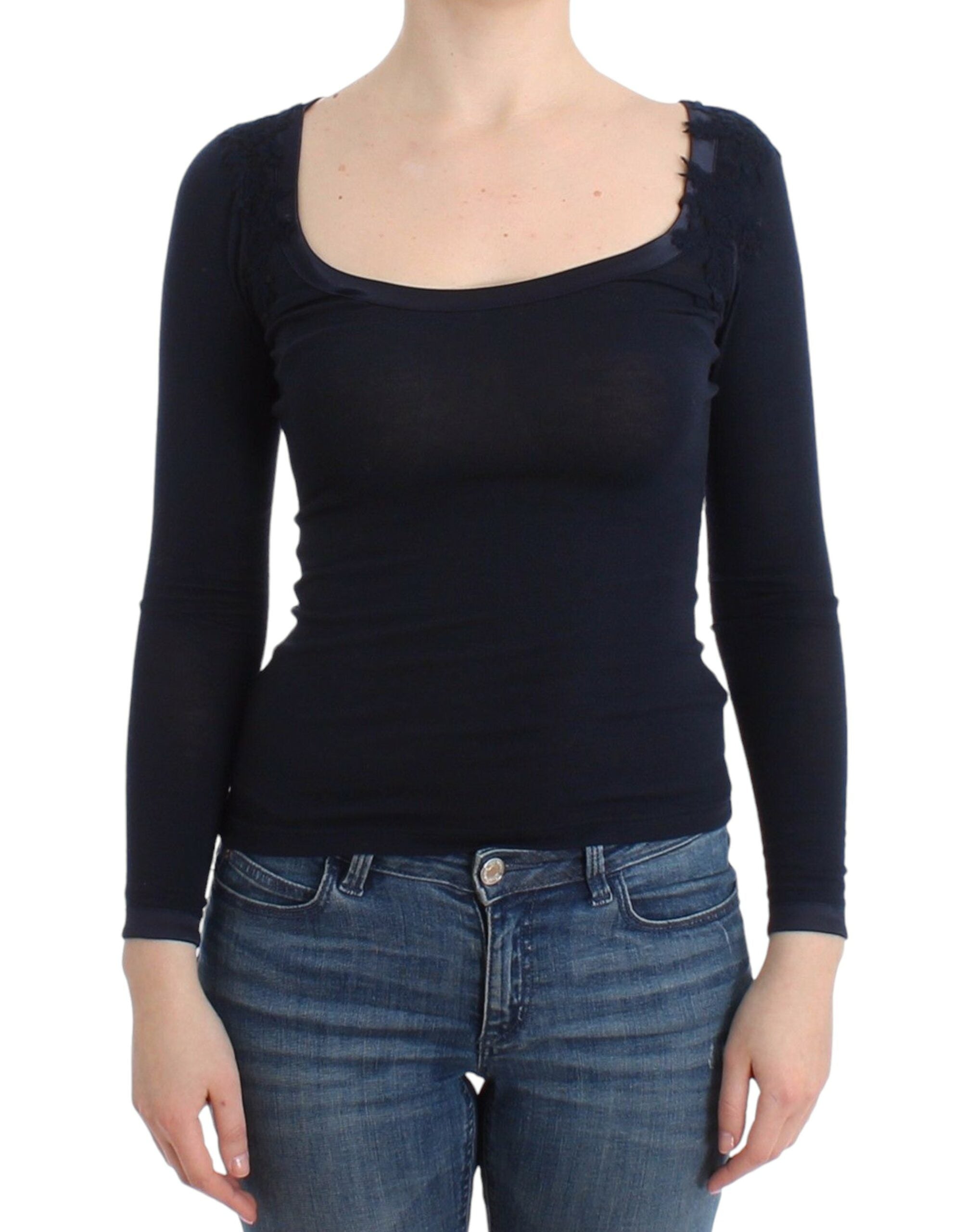 Elegant Blue Long Sleeve Lace Top - ventzia