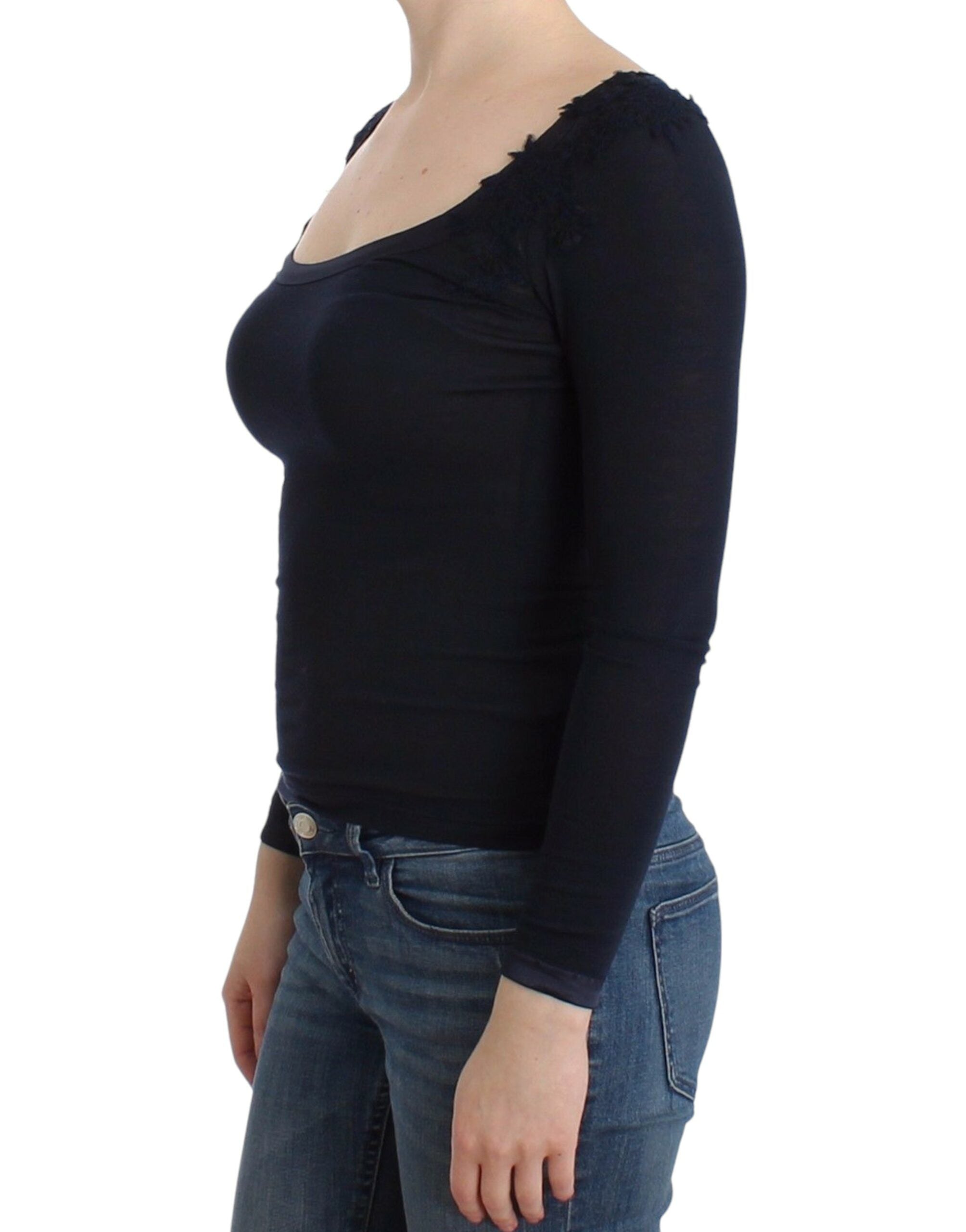 Elegant Blue Long Sleeve Lace Top - ventzia