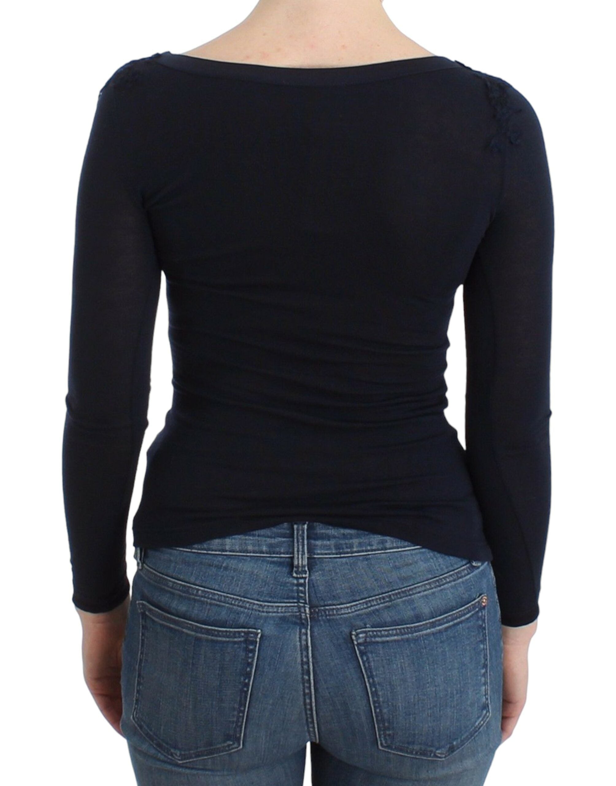 Elegant Blue Long Sleeve Lace Top - ventzia