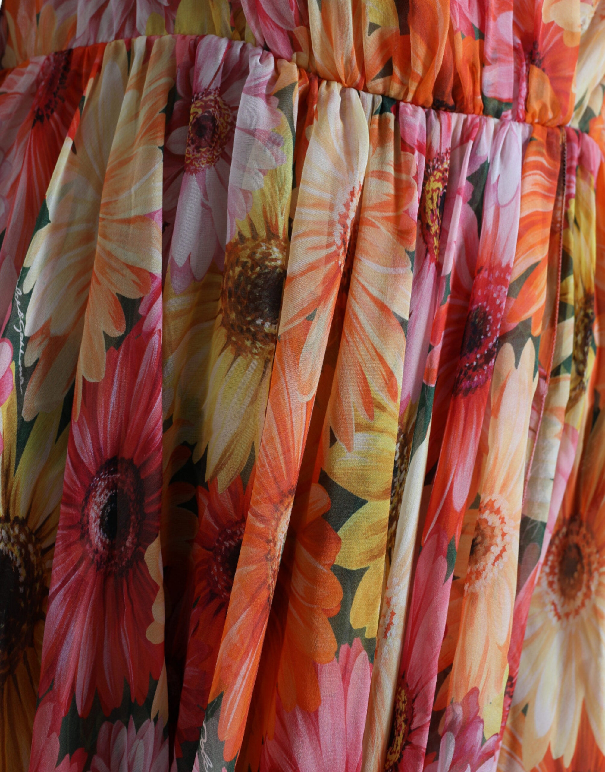 Multicolor Sunflower Print Silk Midi Dress - ventzia