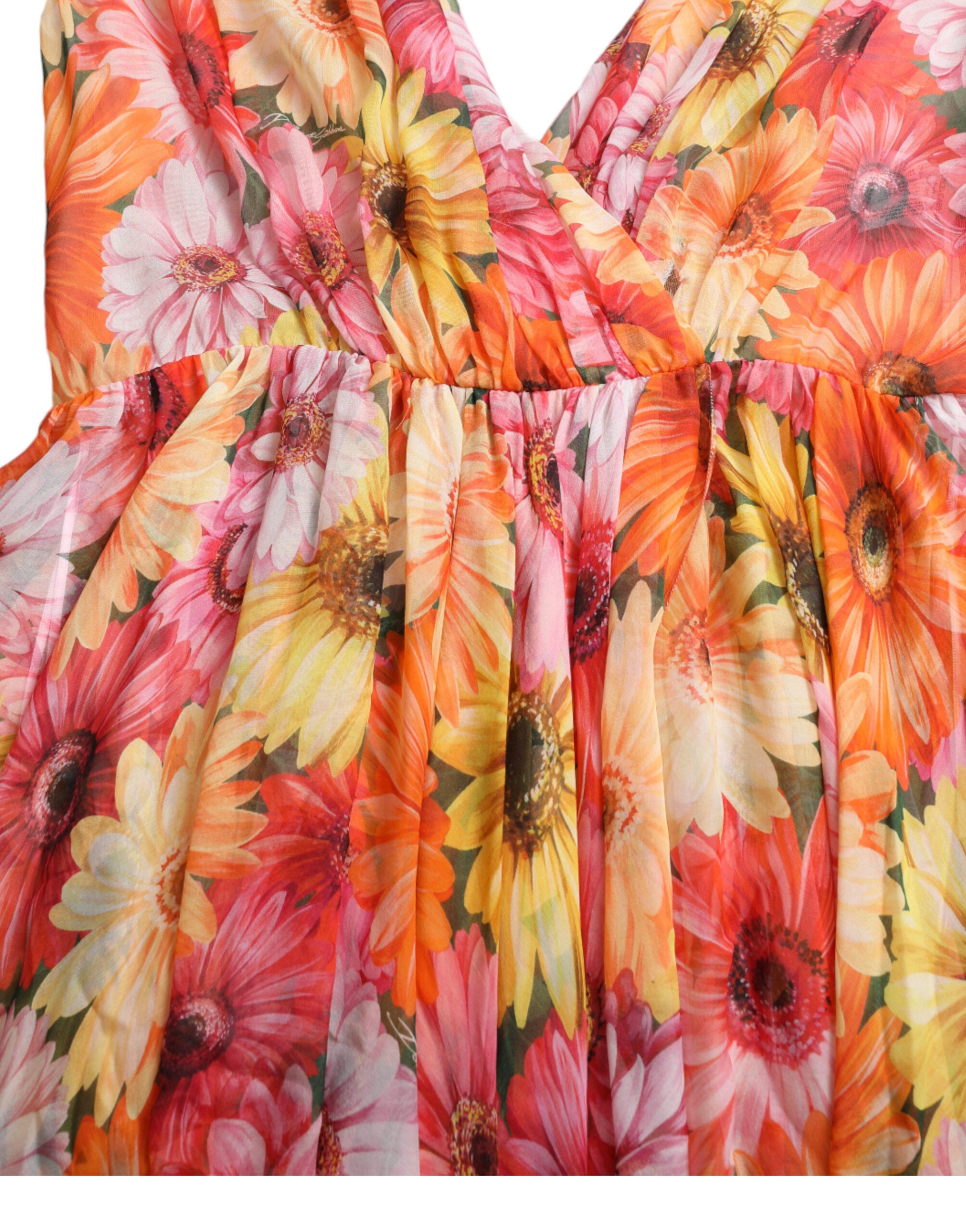Multicolor Sunflower Print Silk Midi Dress - ventzia