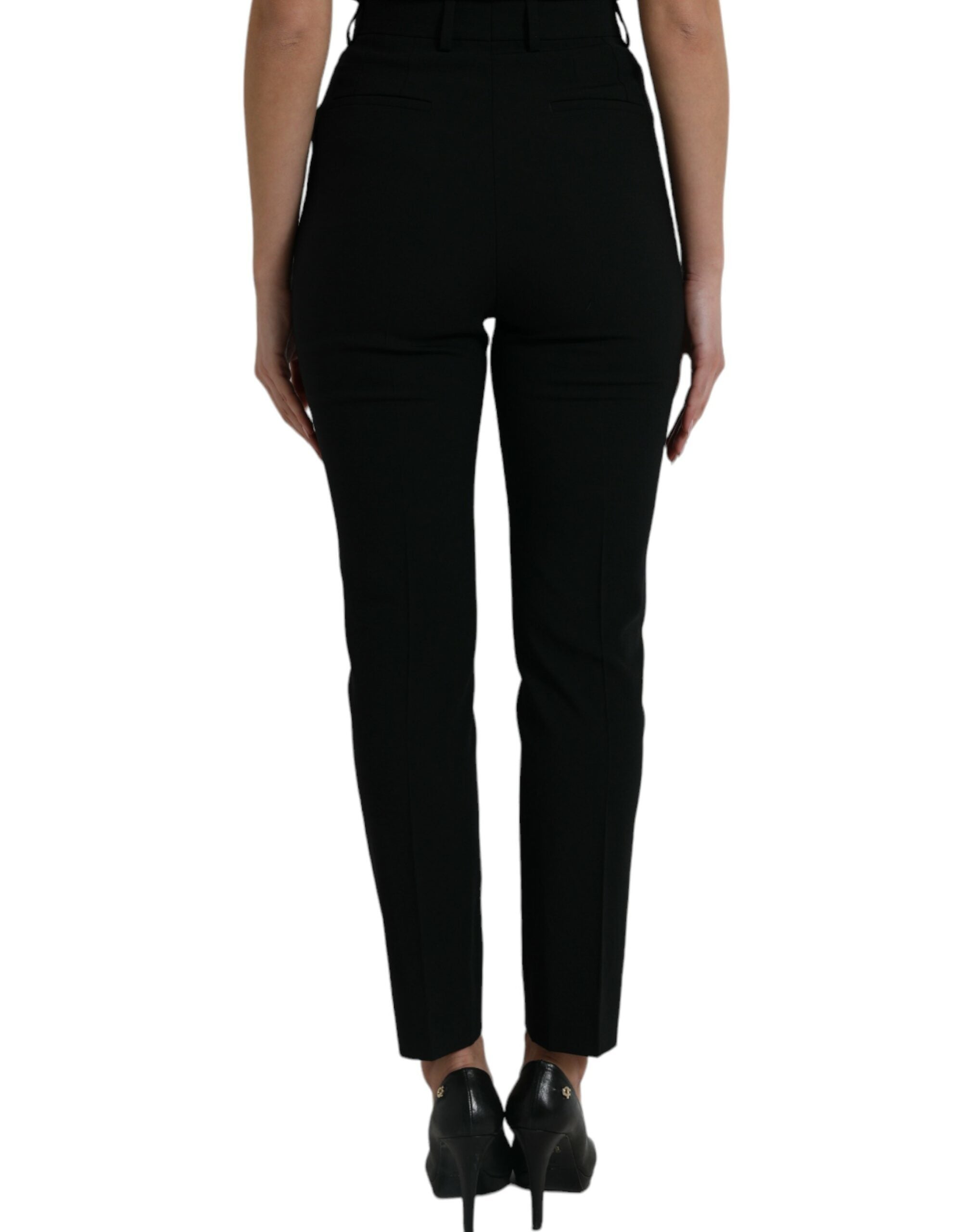 Black Wool High Waist Tapered Pants - ventzia