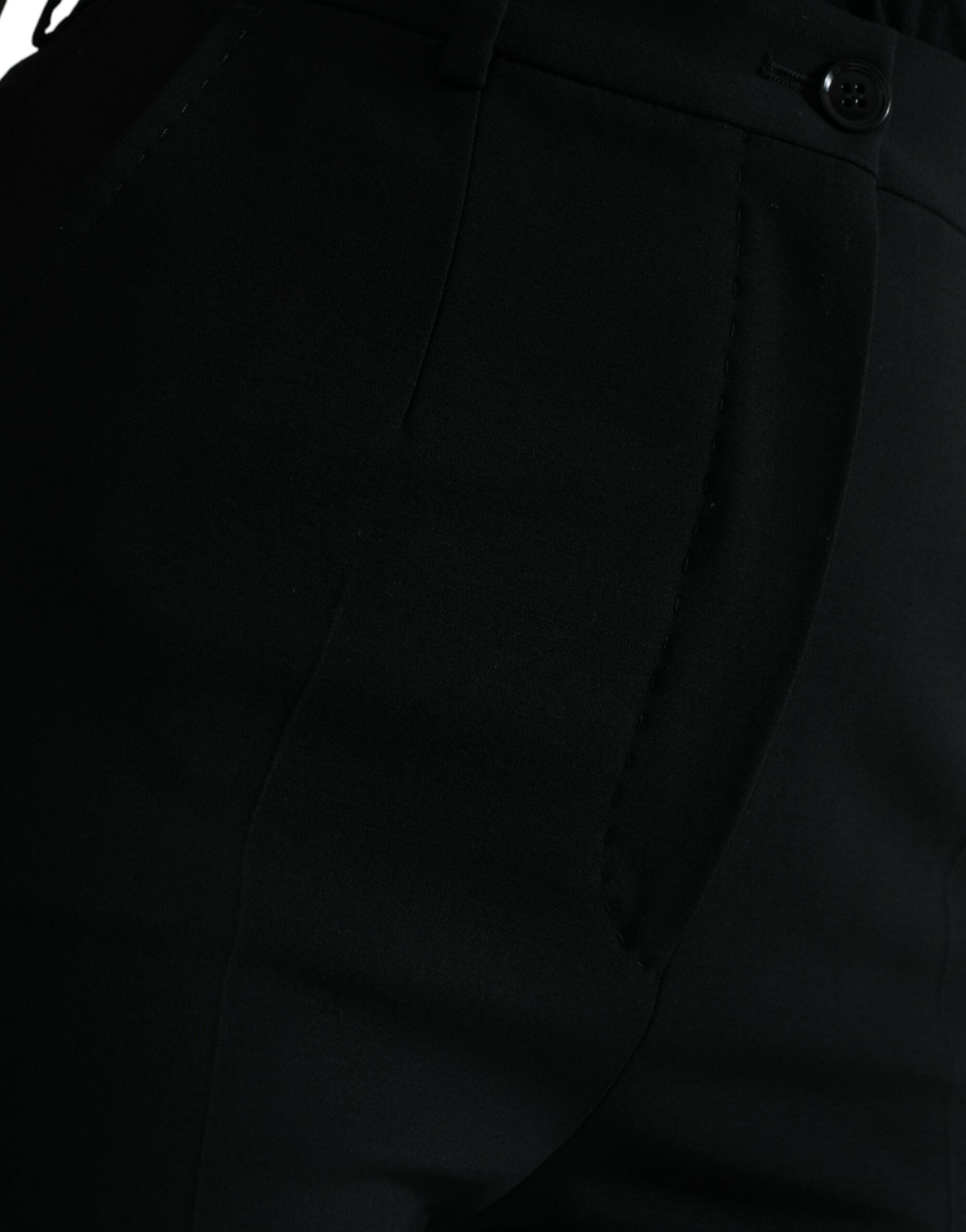 Black Wool High Waist Tapered Pants - ventzia