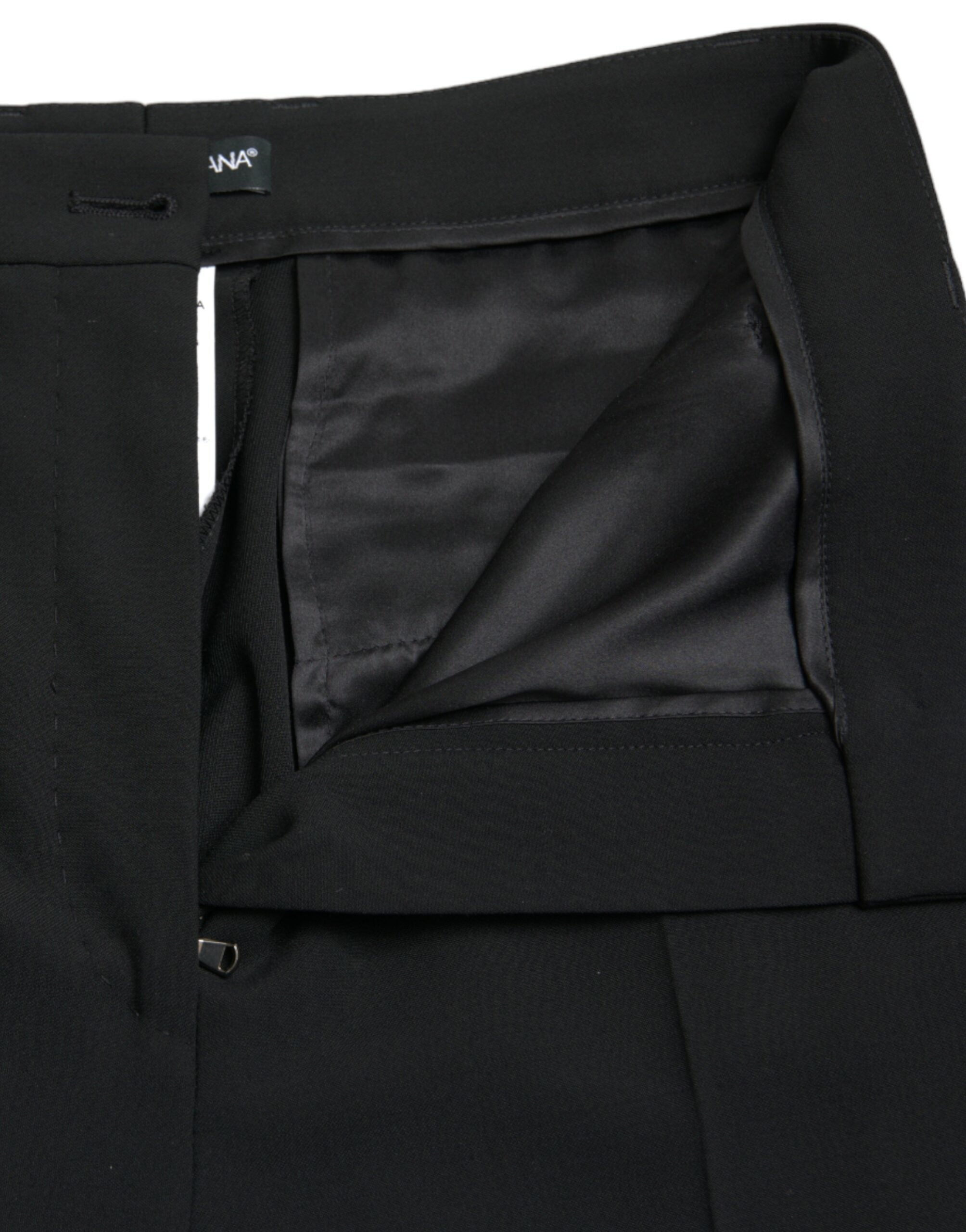 Black Wool High Waist Tapered Pants - ventzia