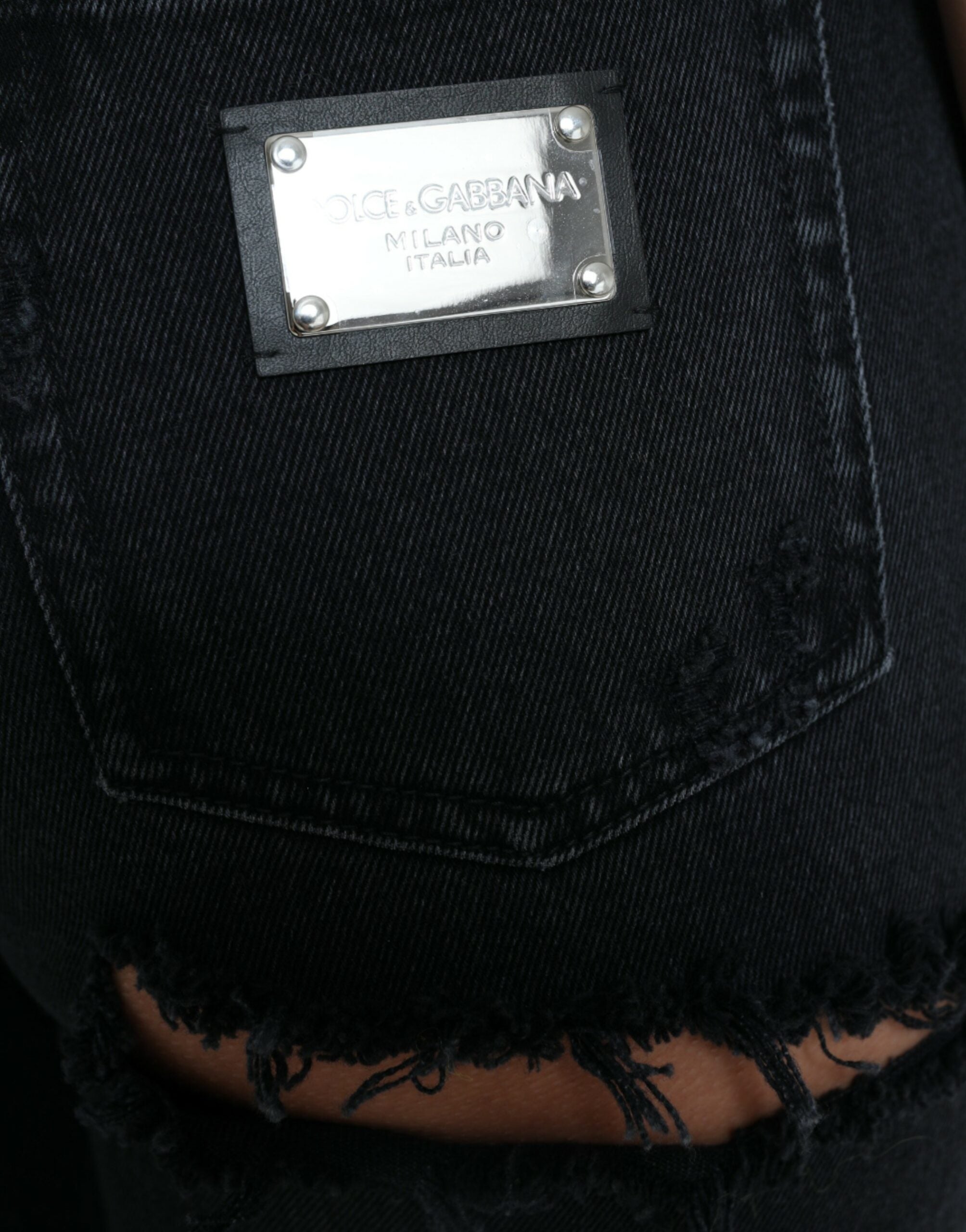 Black Cotton High Waist Tattered Denim Jeans - ventzia