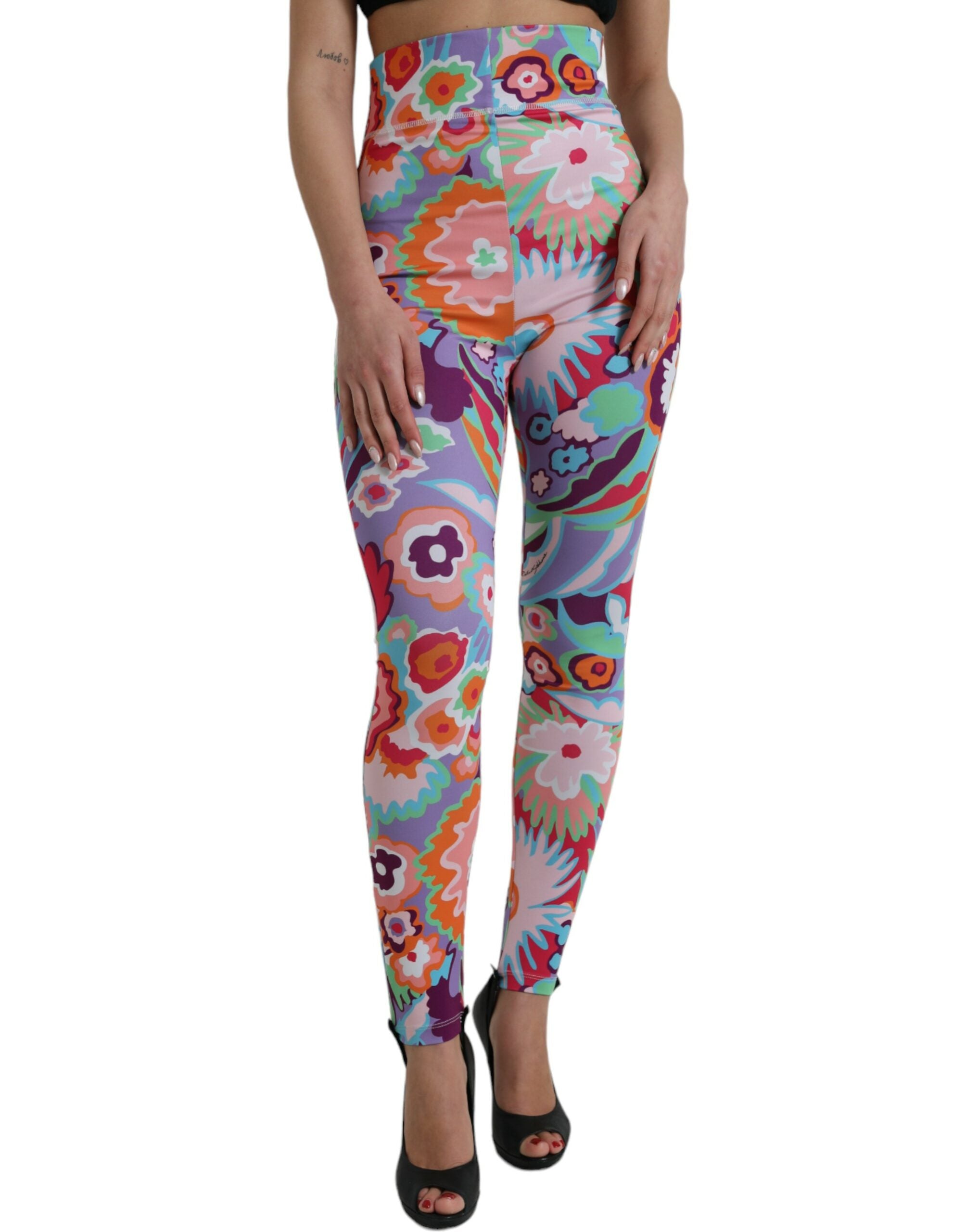 Multicolor Floral High Waist Leggings Pants - ventzia