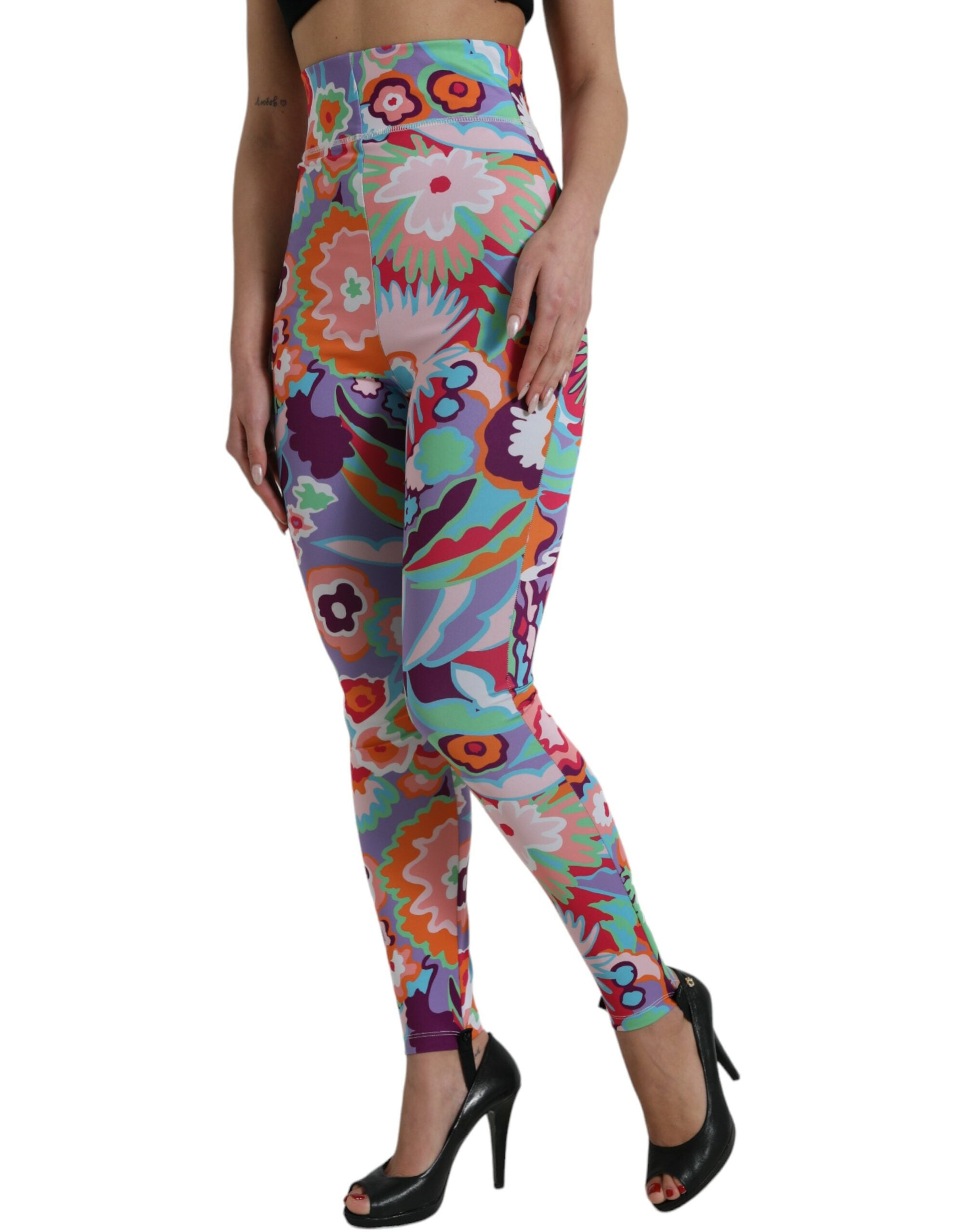 Multicolor Floral High Waist Leggings Pants - ventzia