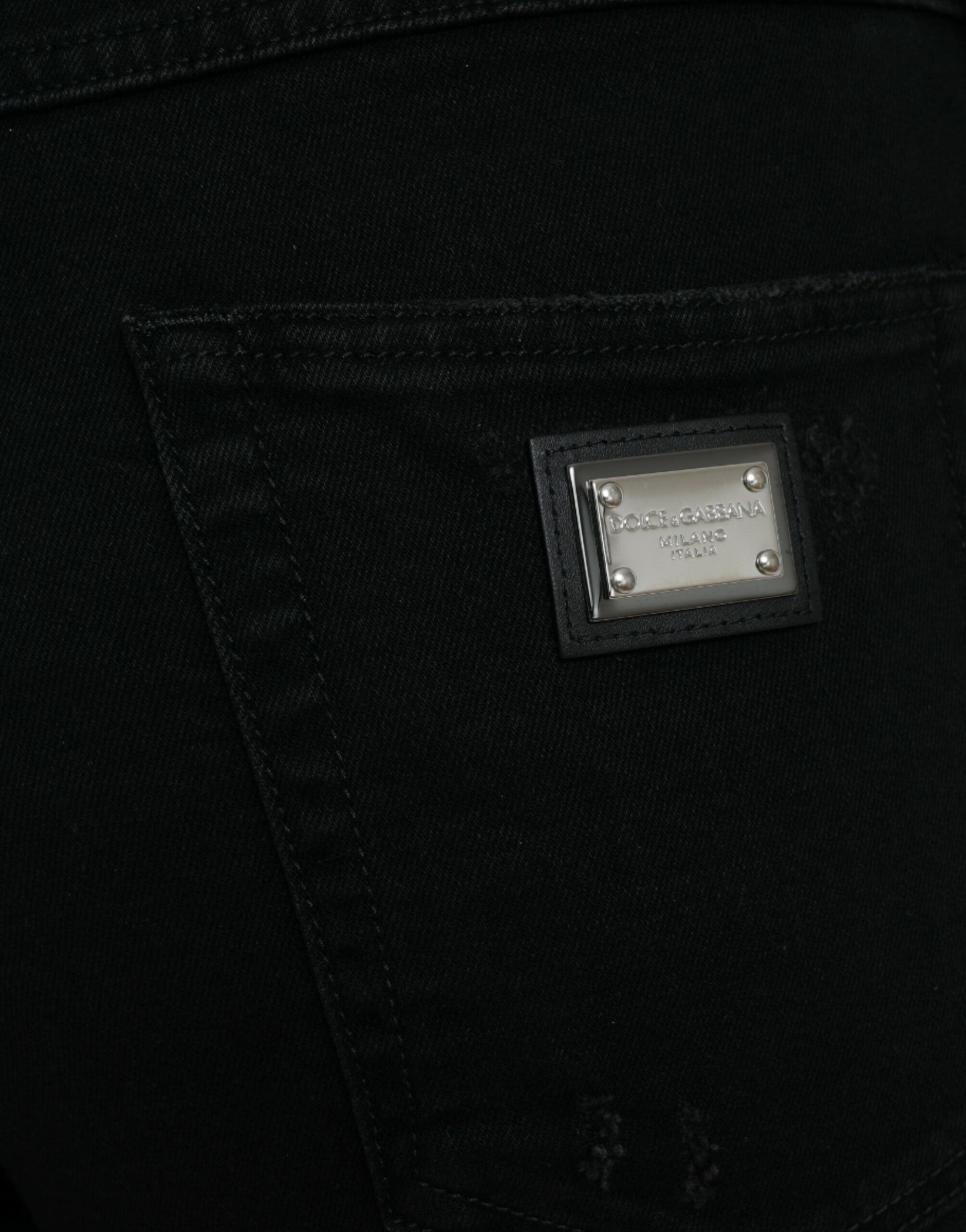 Black Cotton High Waist Tattered Denim Jeans - ventzia