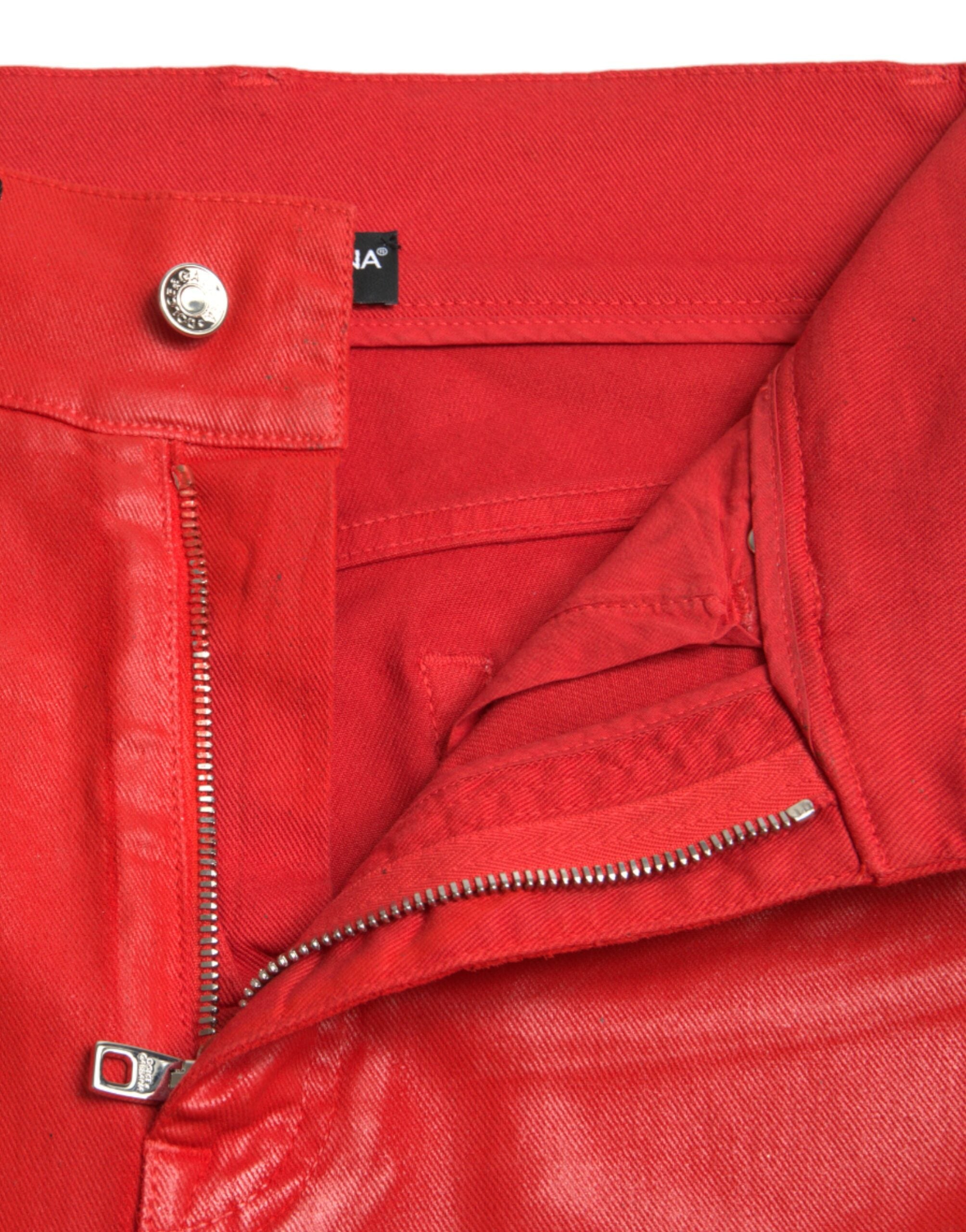 Red Cotton High Waist Skinny Denim Jeans - ventzia