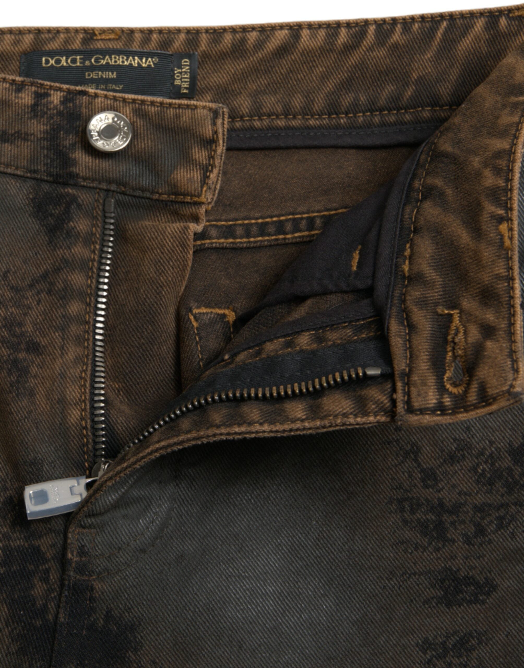 Brown BOYFRIEND Mid Waist Cotton Denim Jeans - ventzia