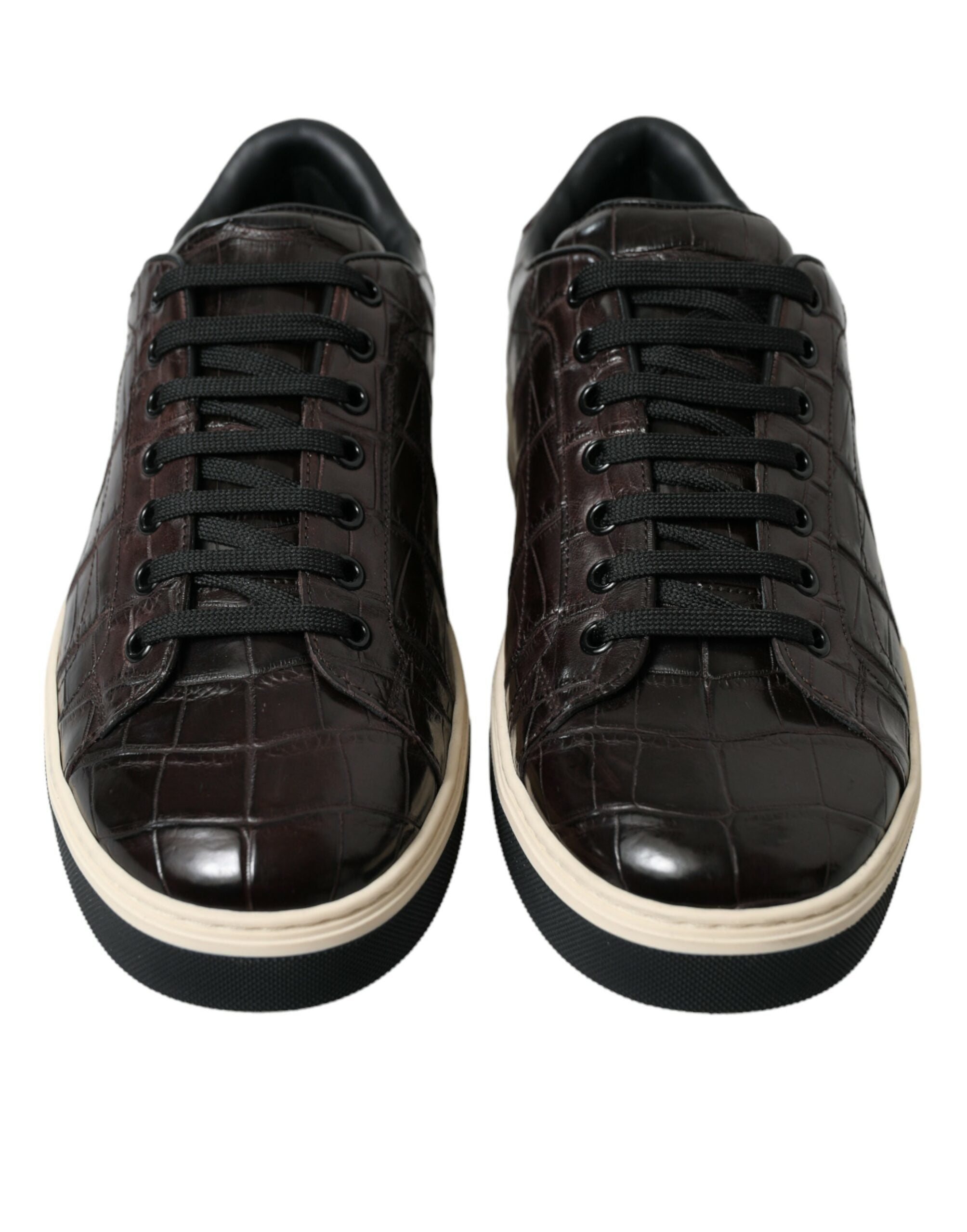 Brown Croc Exotic Leather Men Casual Sneakers Shoes - ventzia