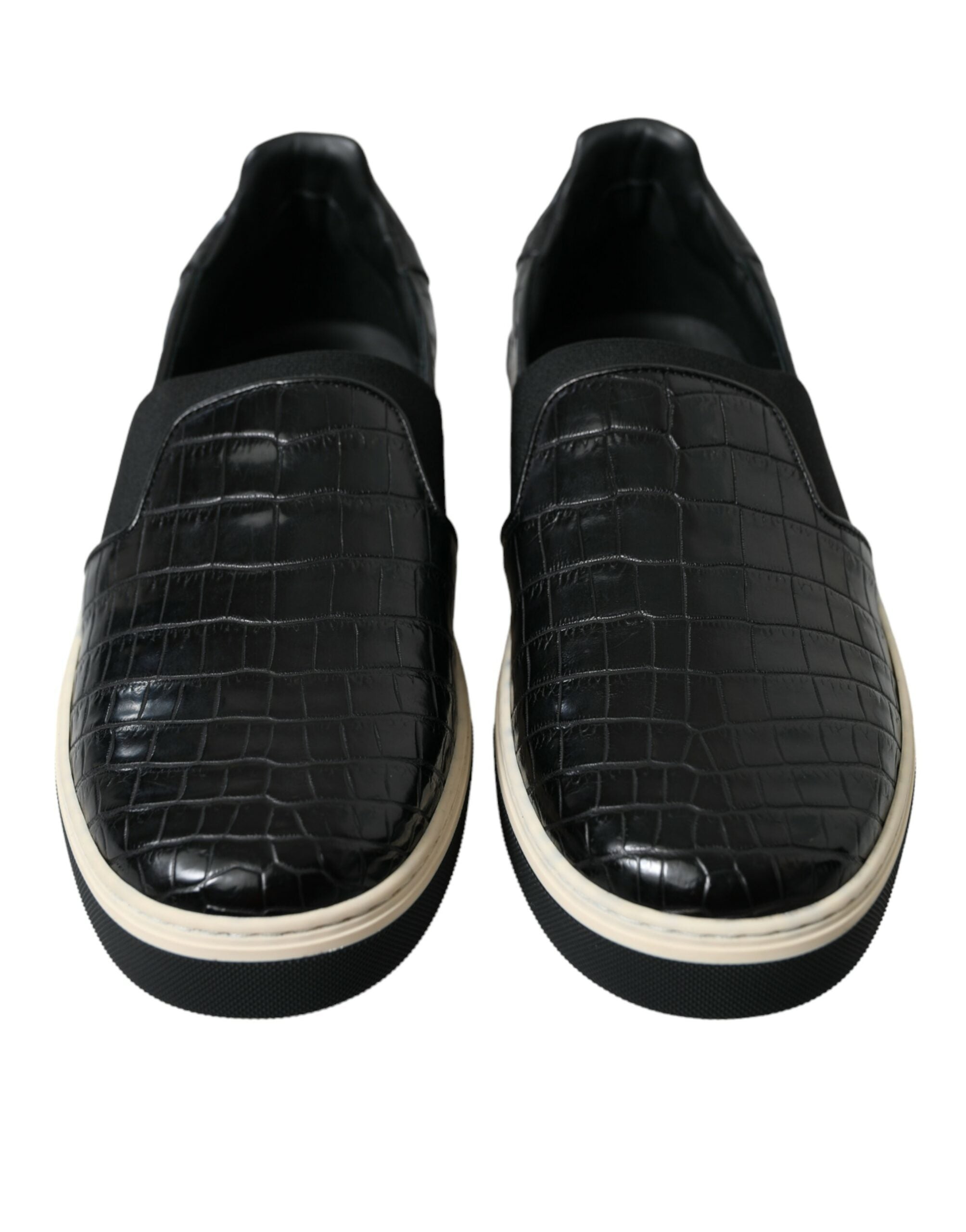 Black Croc Exotic Leather Sneakers Shoes - ventzia
