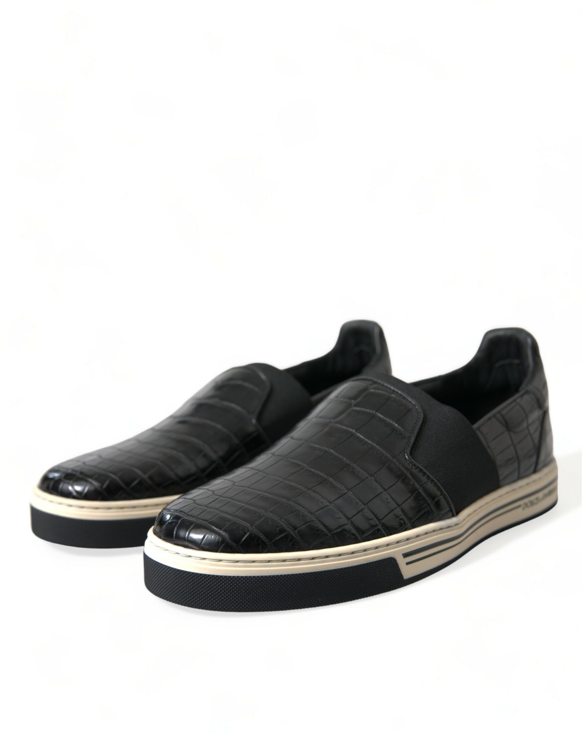 Black Croc Exotic Leather Sneakers Shoes - ventzia