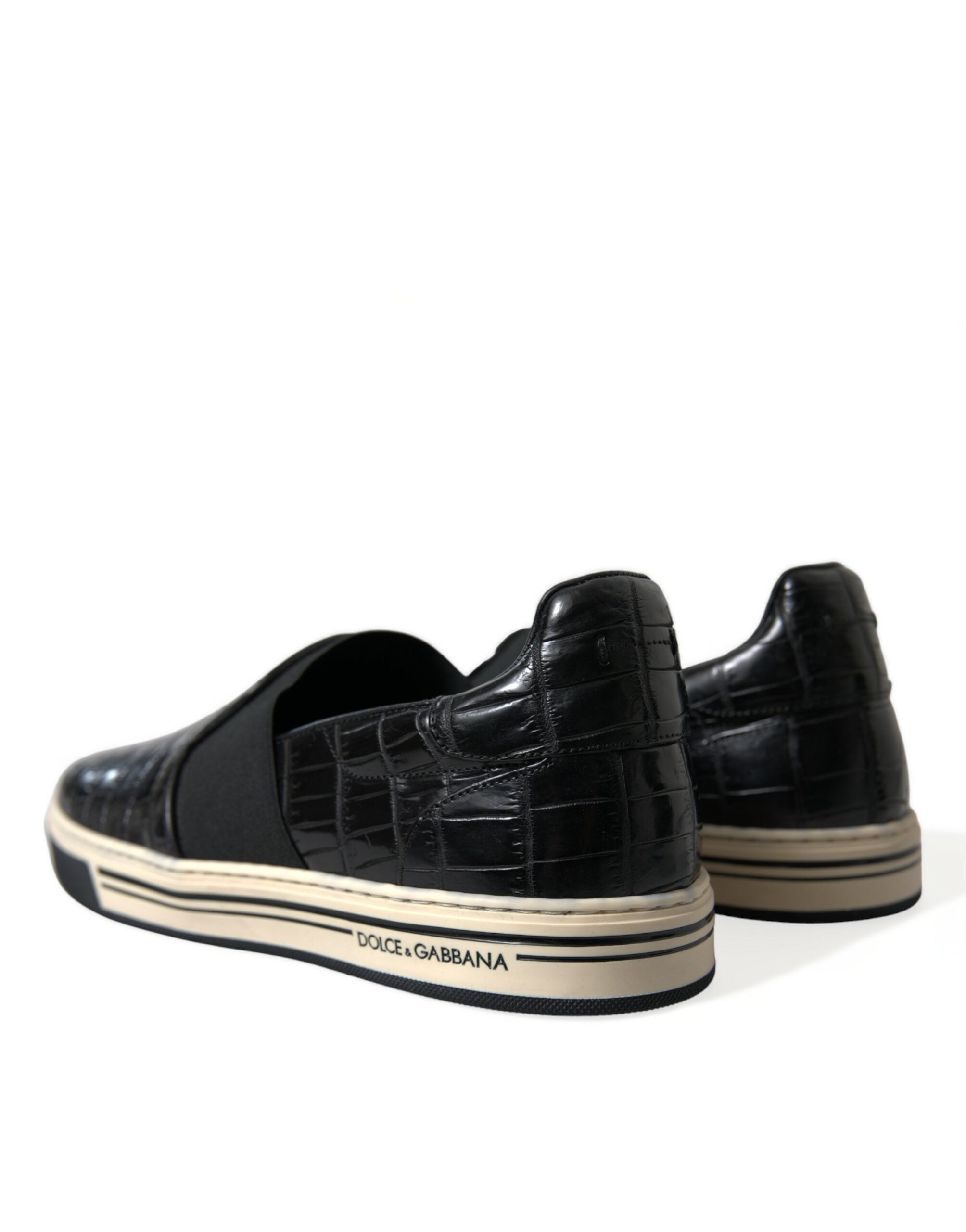 Black Croc Exotic Leather Sneakers Shoes - ventzia