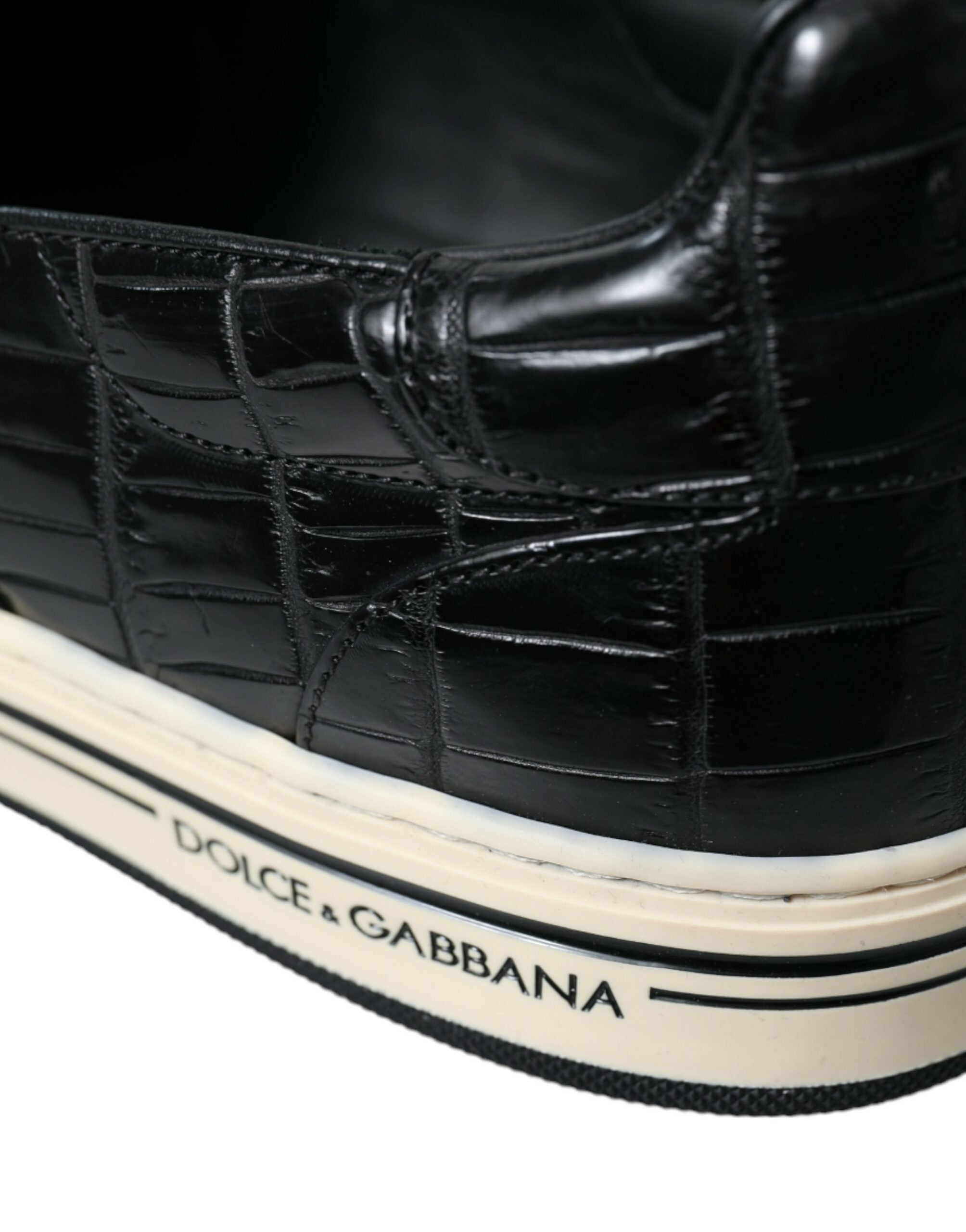 Black Croc Exotic Leather Sneakers Shoes - ventzia
