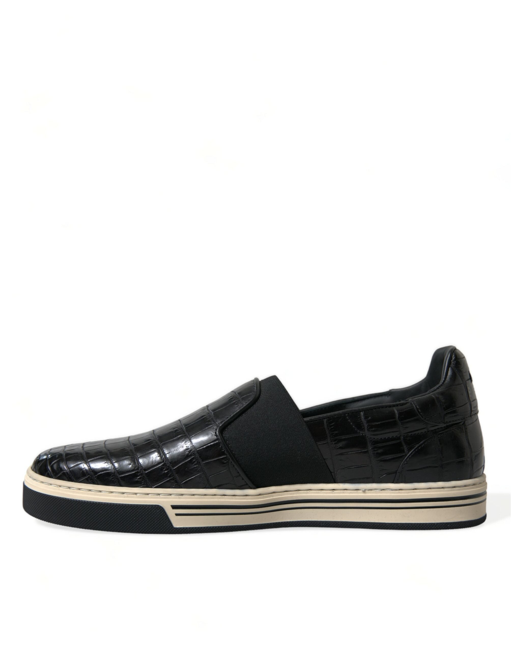 Black Croc Exotic Leather Sneakers Shoes - ventzia