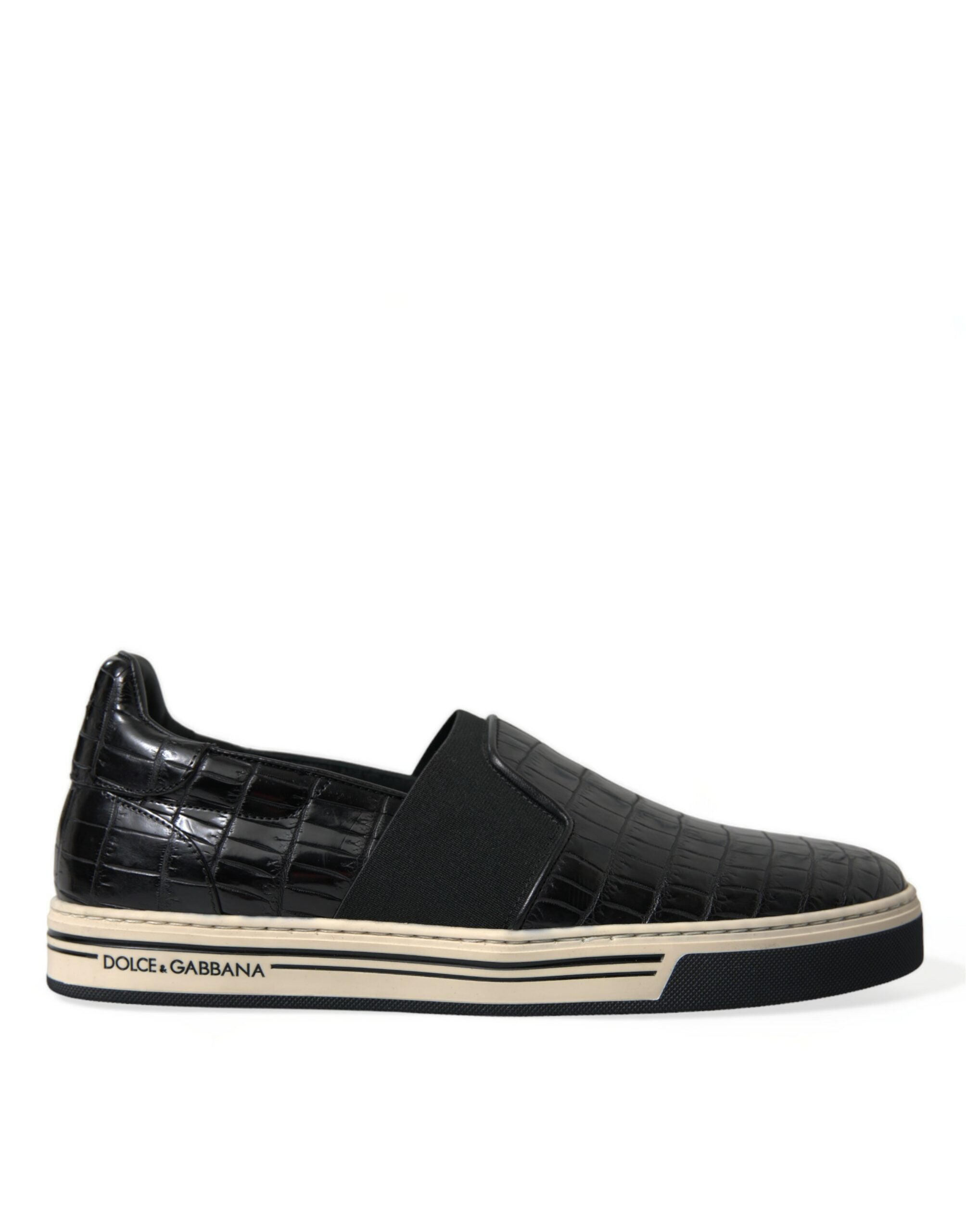 Black Croc Exotic Leather Sneakers Shoes - ventzia