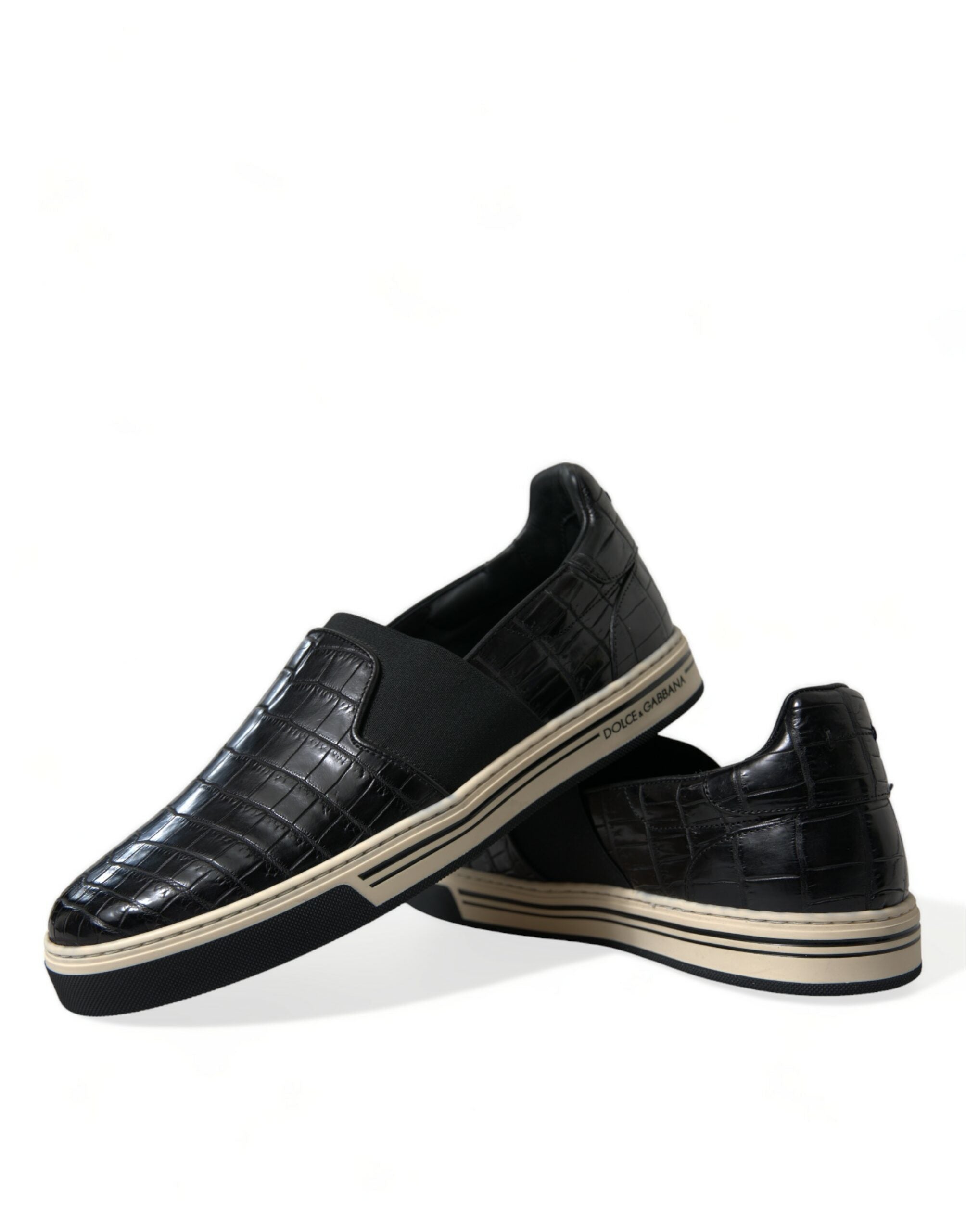 Black Croc Exotic Leather Sneakers Shoes - ventzia