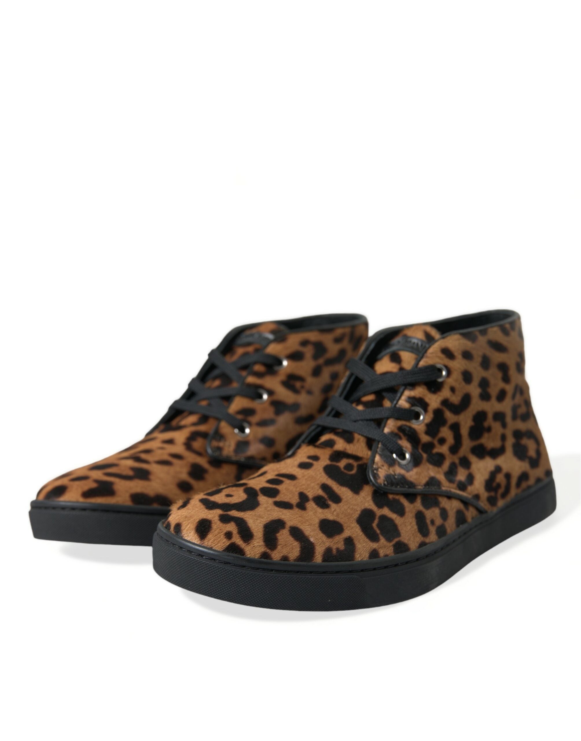 Brown Leopard Pony Hair Leather Sneakers Shoes - ventzia