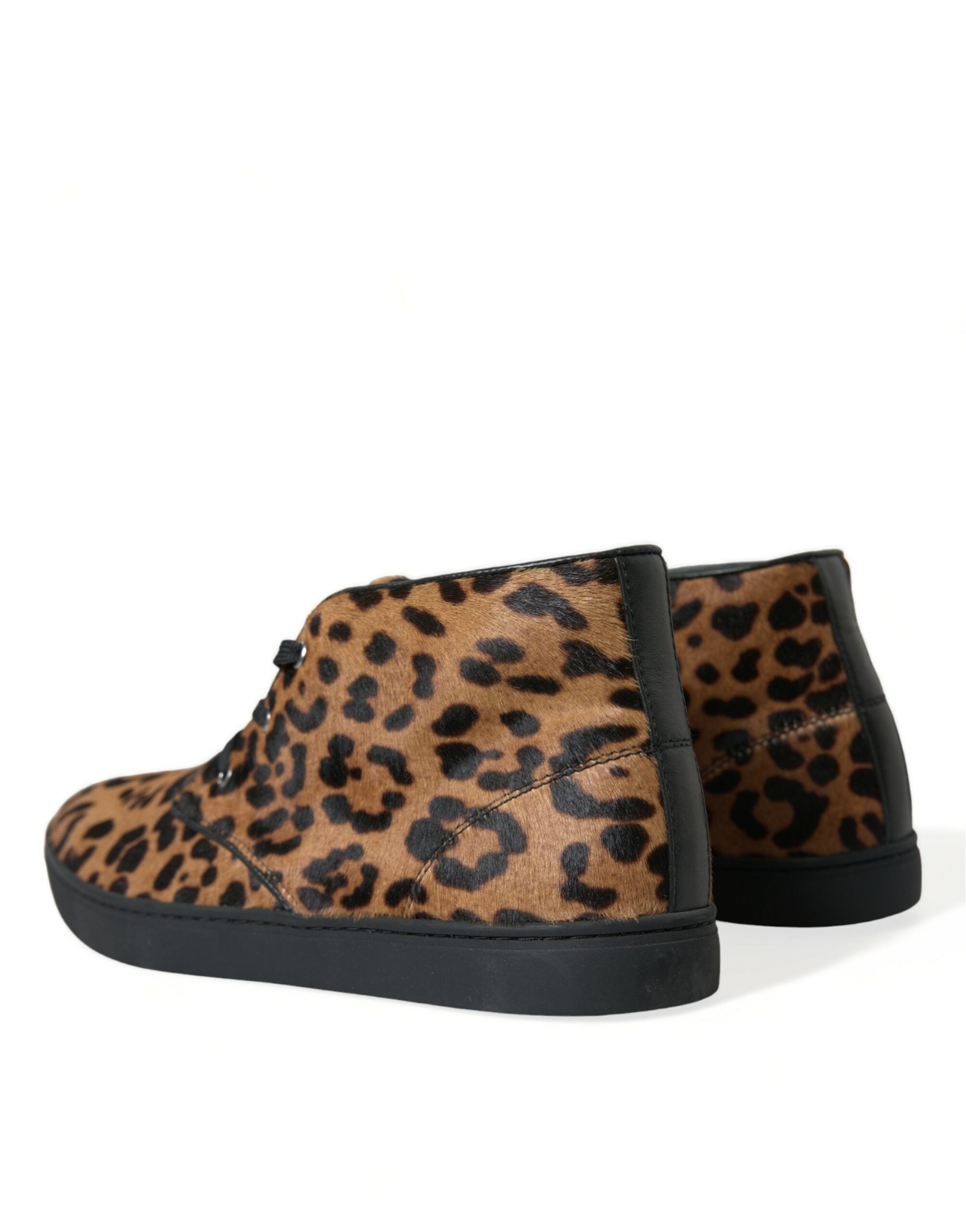 Brown Leopard Pony Hair Leather Sneakers Shoes - ventzia