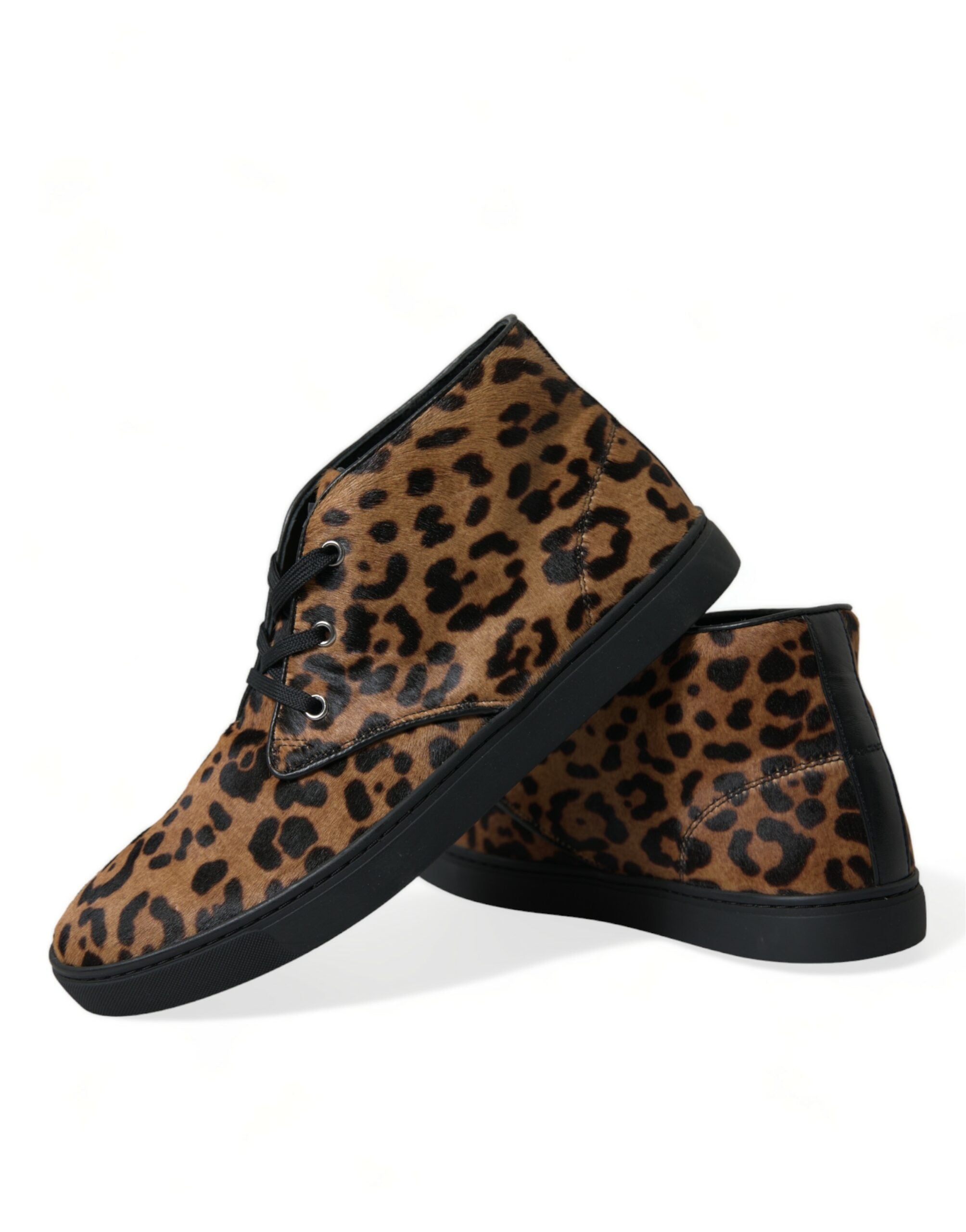 Brown Leopard Pony Hair Leather Sneakers Shoes - ventzia