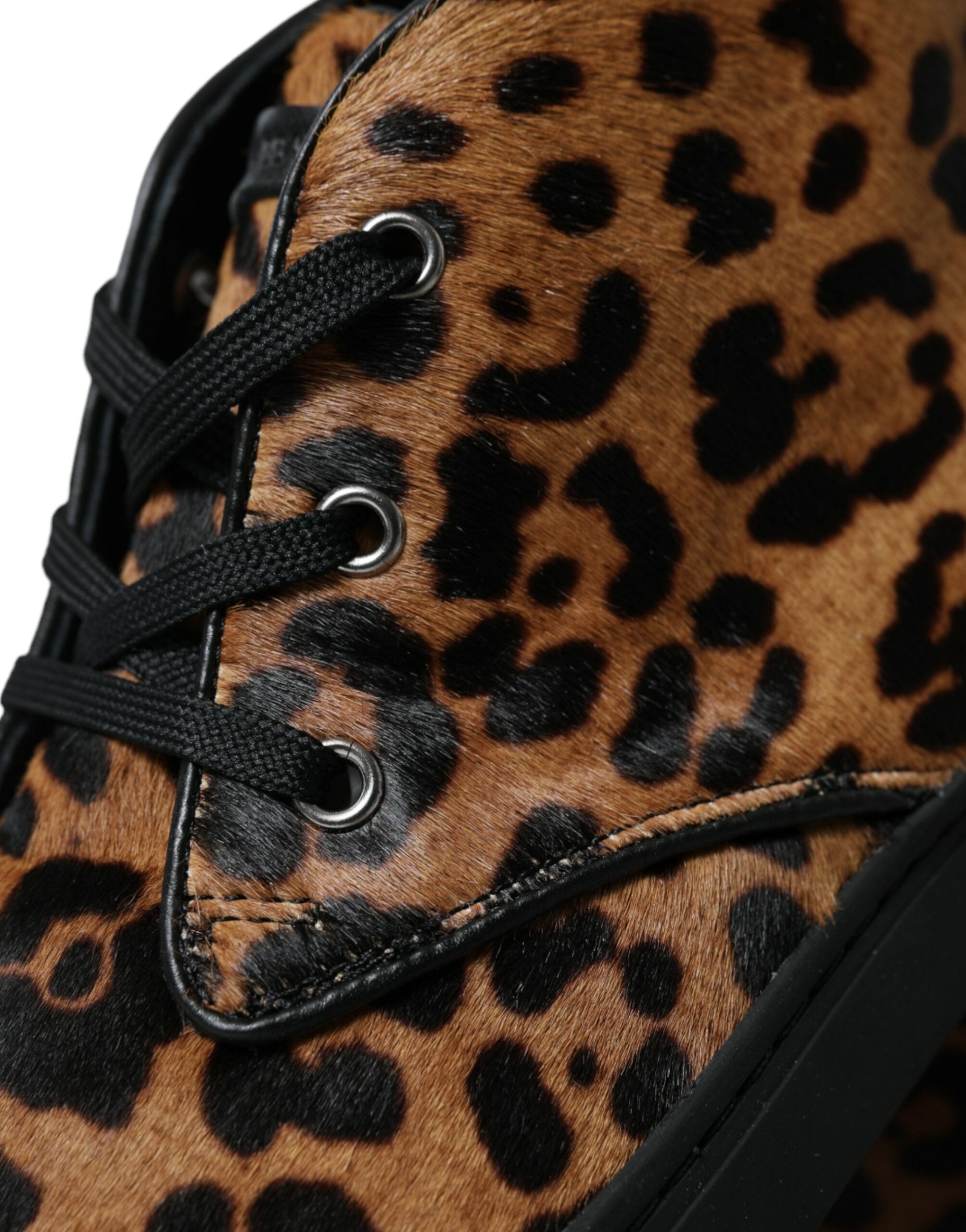 Brown Leopard Pony Hair Leather Sneakers Shoes - ventzia