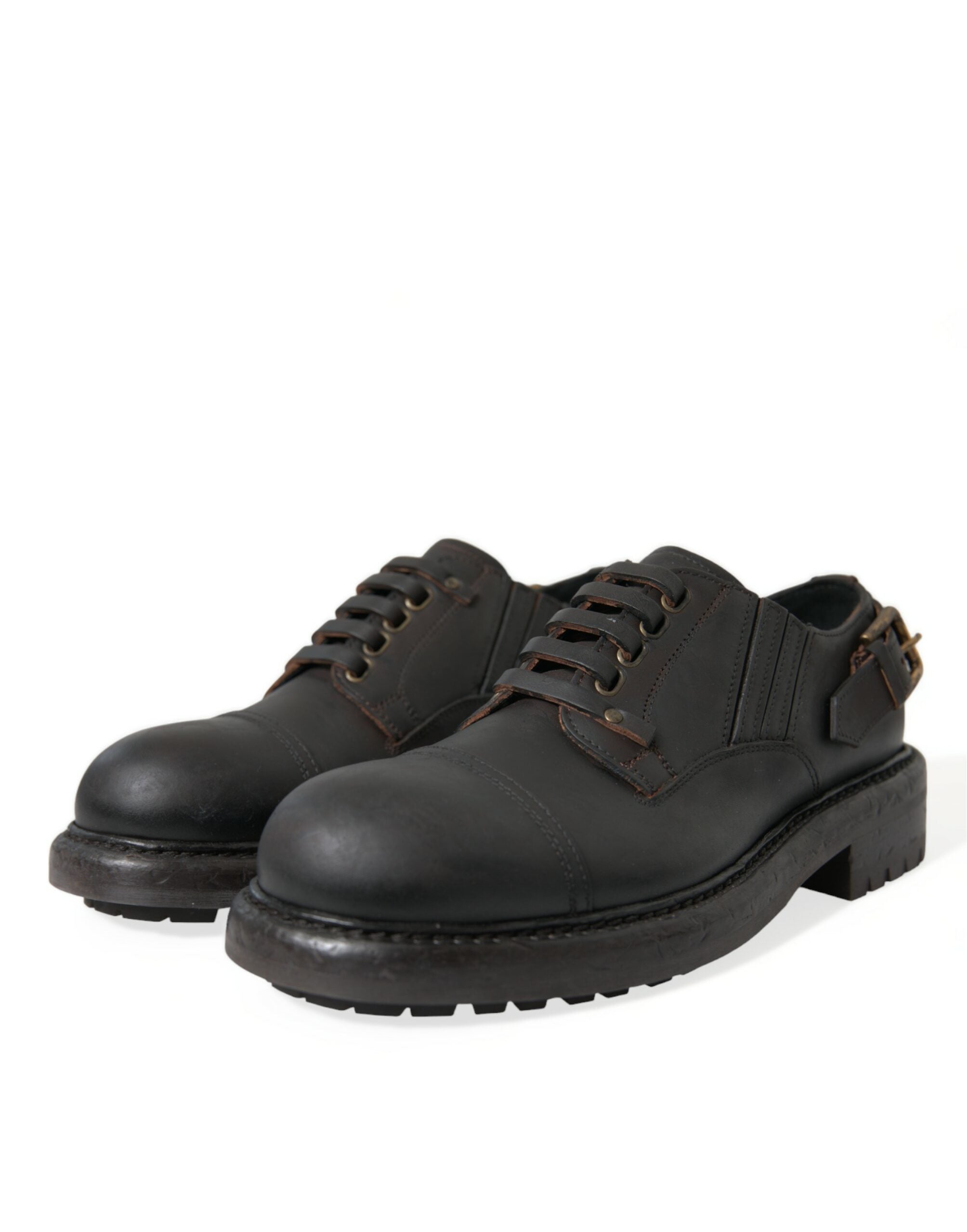 Brown Leather Lace Up Derby Men Dress Shoes - ventzia