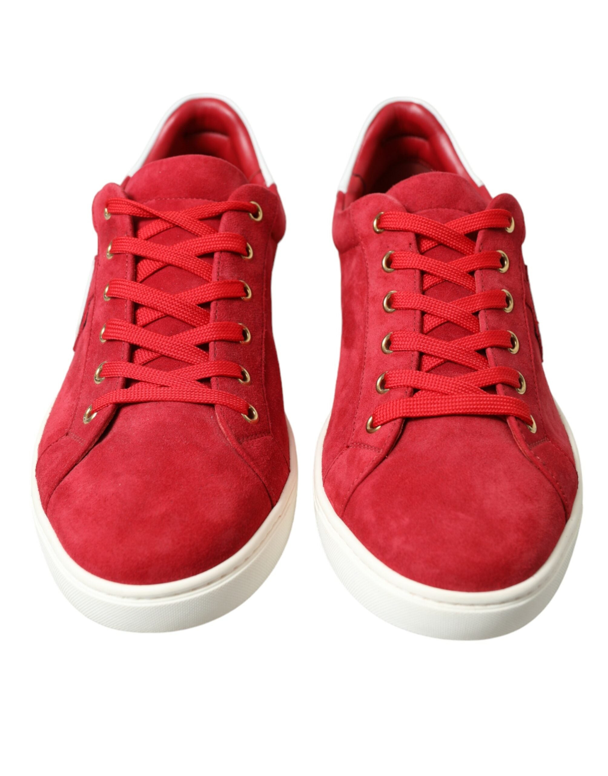 Red Suede Leather Men Low Top Sneakers Shoes - ventzia