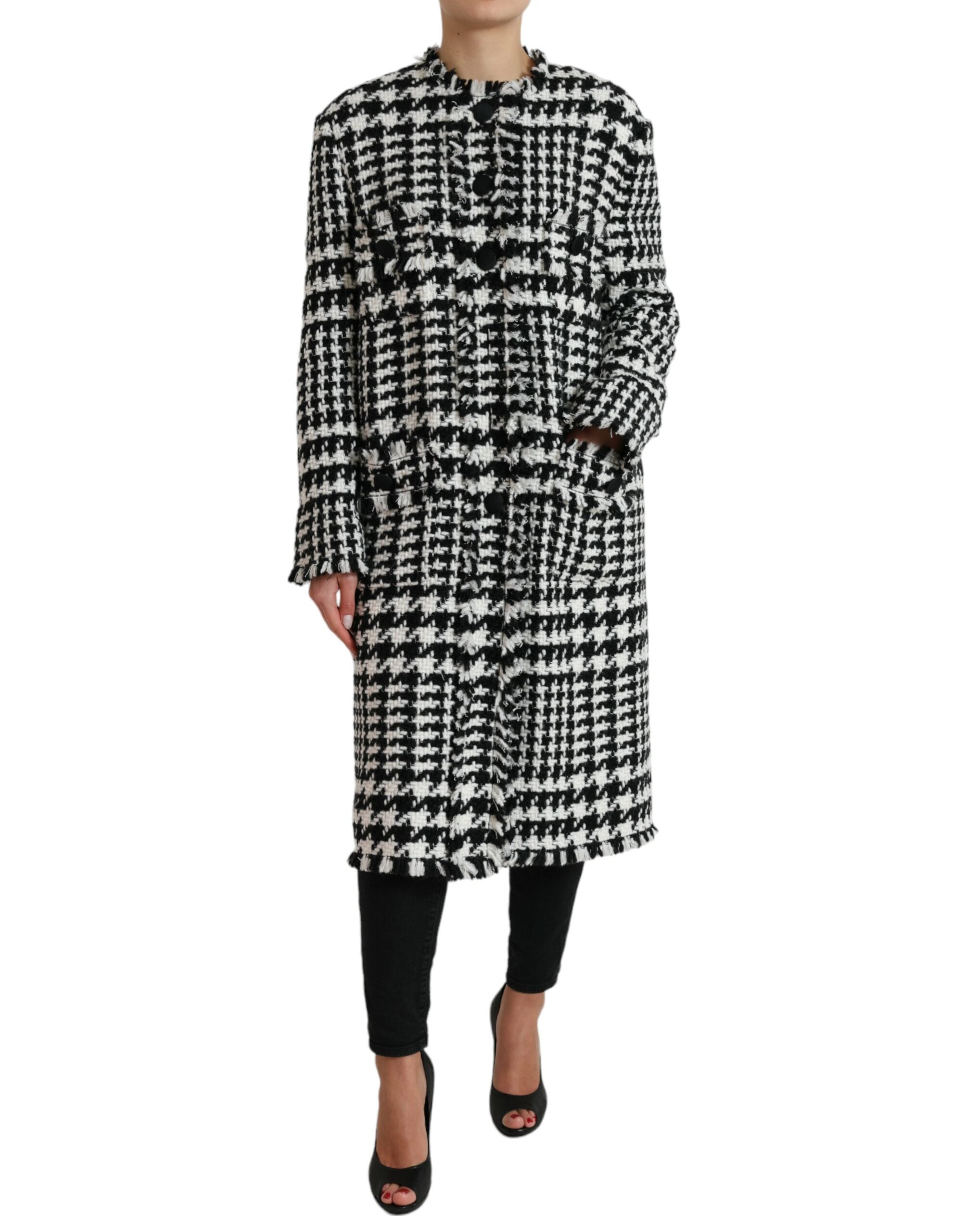 Black White Houndstooth Trench Coat Jacket - ventzia
