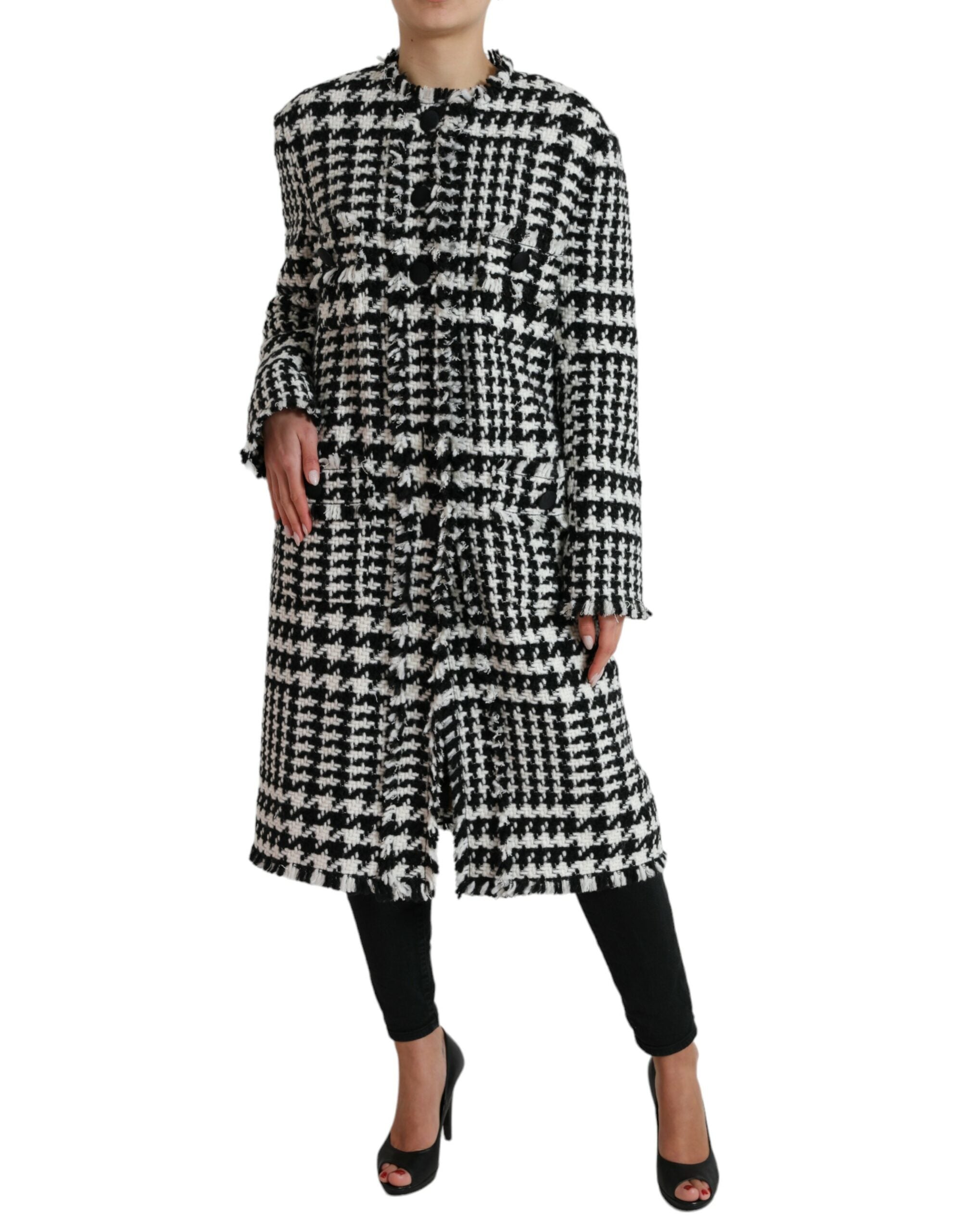 Black White Houndstooth Trench Coat Jacket - ventzia