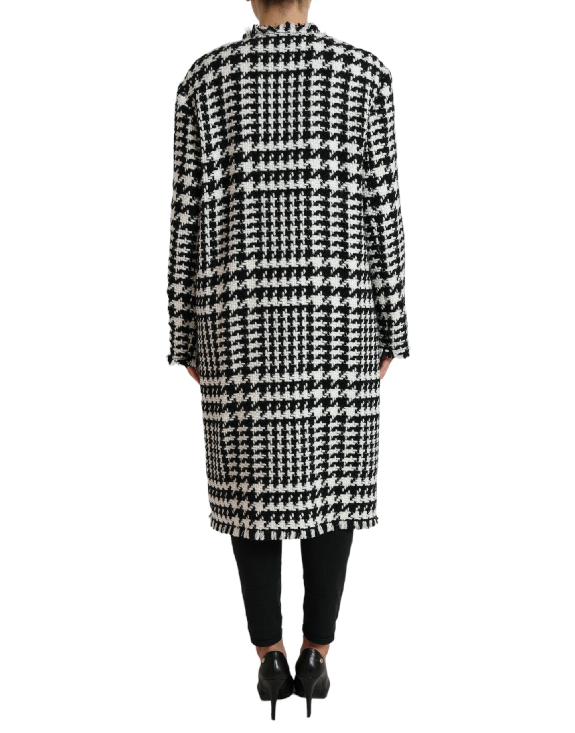 Black White Houndstooth Trench Coat Jacket - ventzia