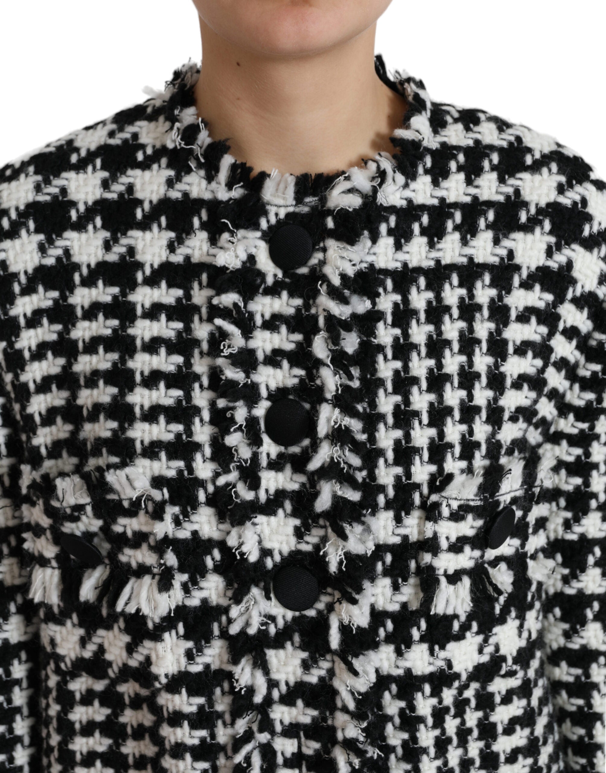Black White Houndstooth Trench Coat Jacket - ventzia
