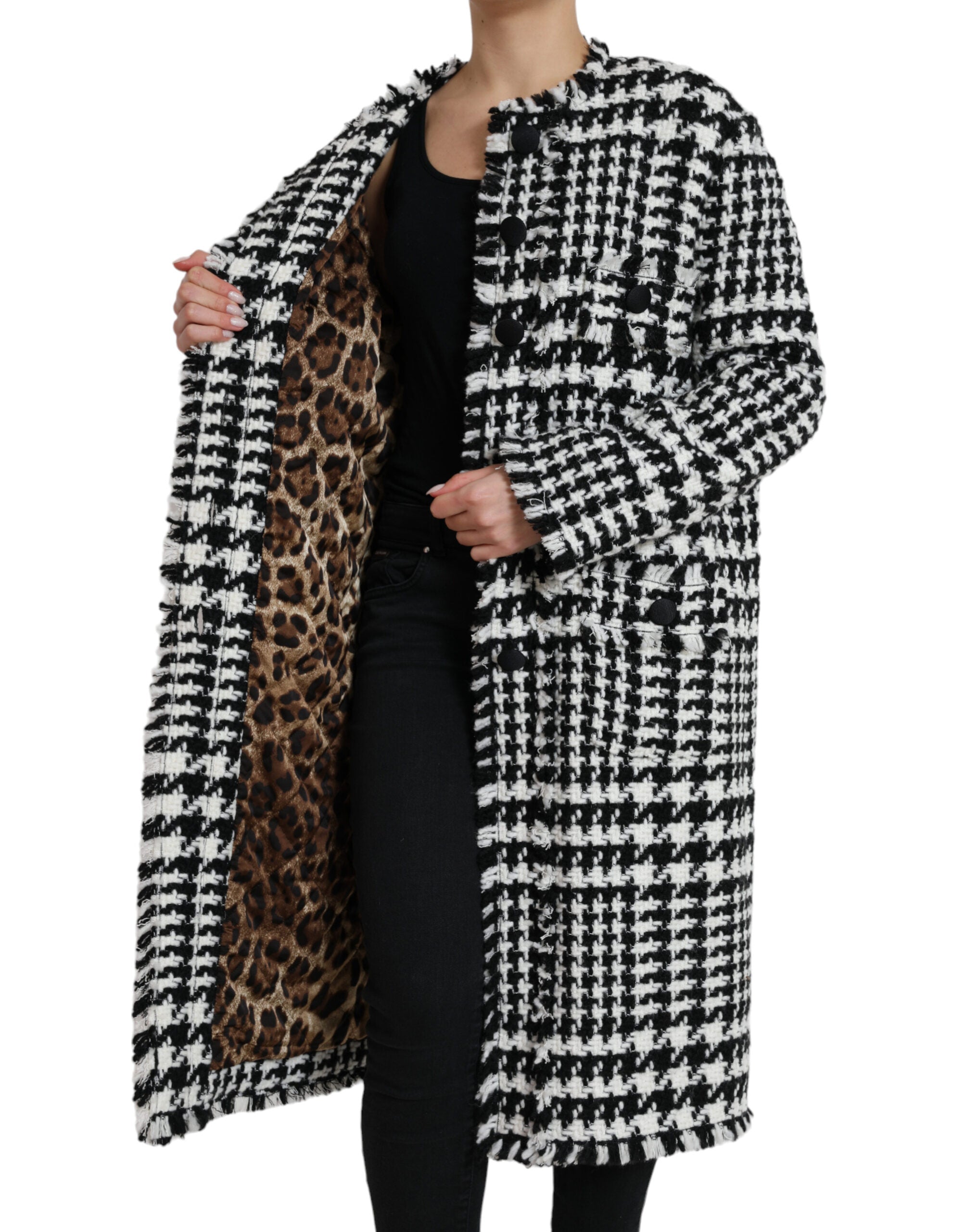 Black White Houndstooth Trench Coat Jacket - ventzia