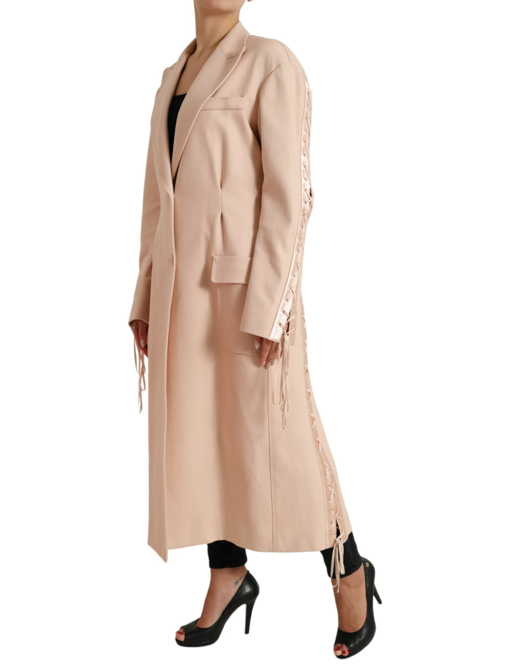 Beige Cotton Single Breasted Long Coat Jacket - ventzia