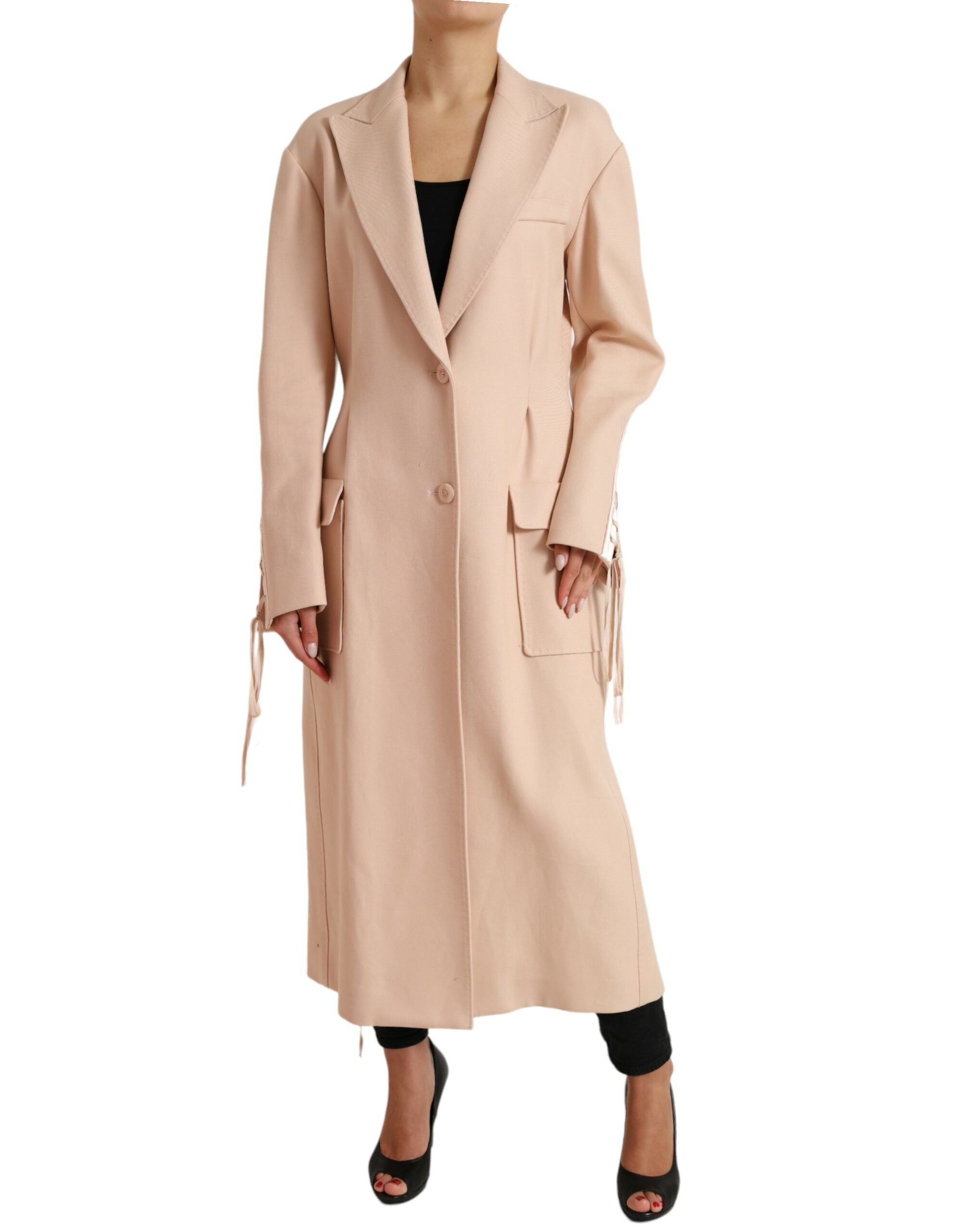Beige Cotton Single Breasted Long Coat Jacket - ventzia