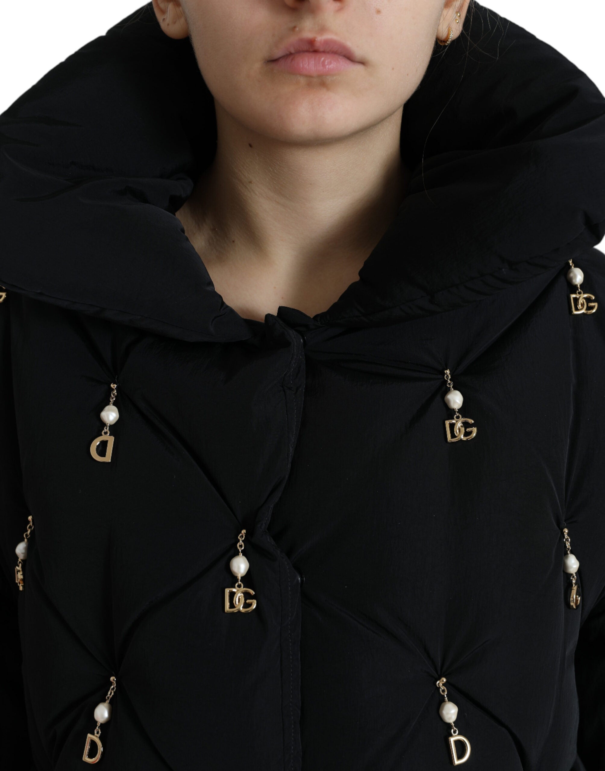 Black Embellished Quilted Shell Bomber Jacket - ventzia