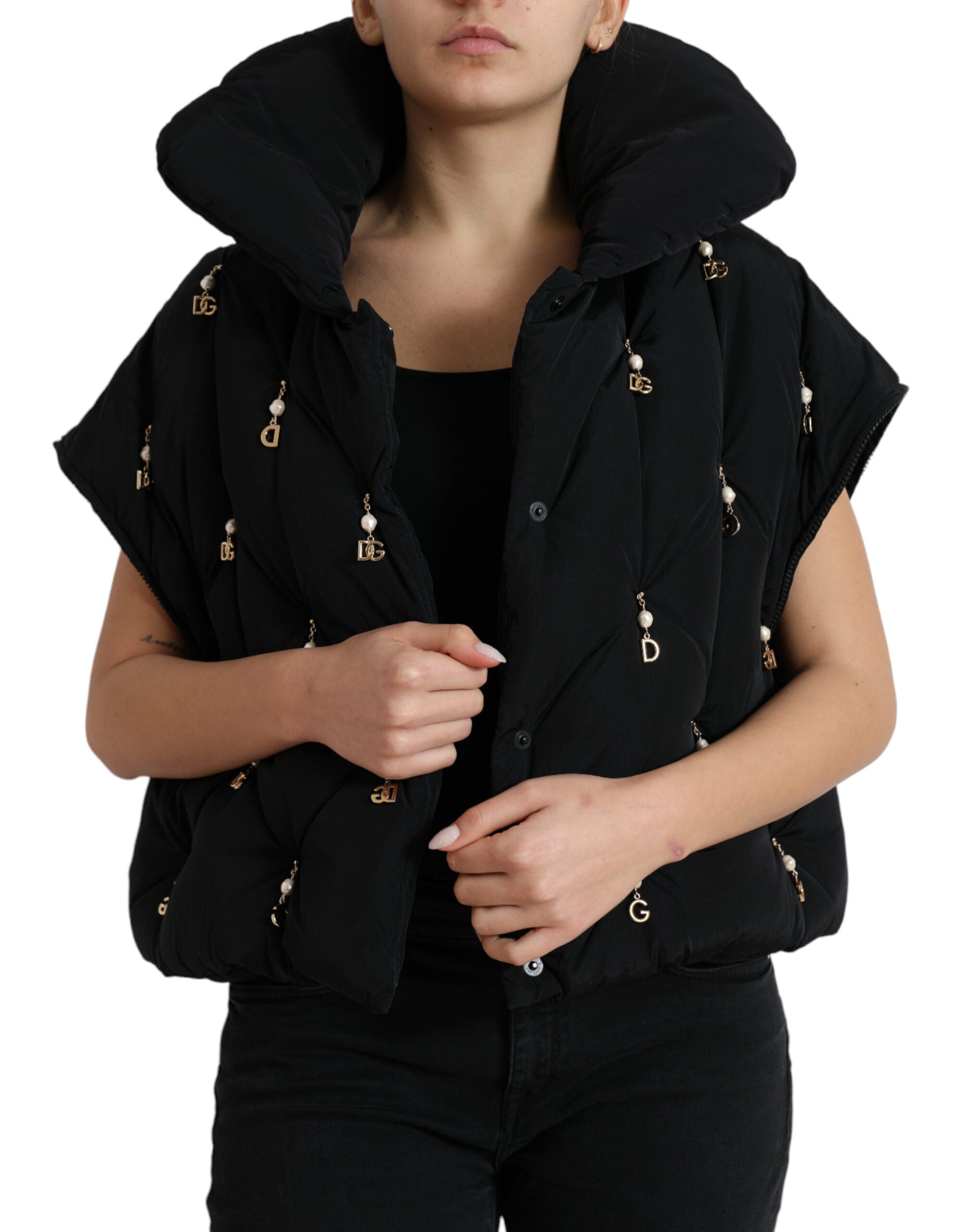 Black Embellished Quilted Shell Bomber Jacket - ventzia